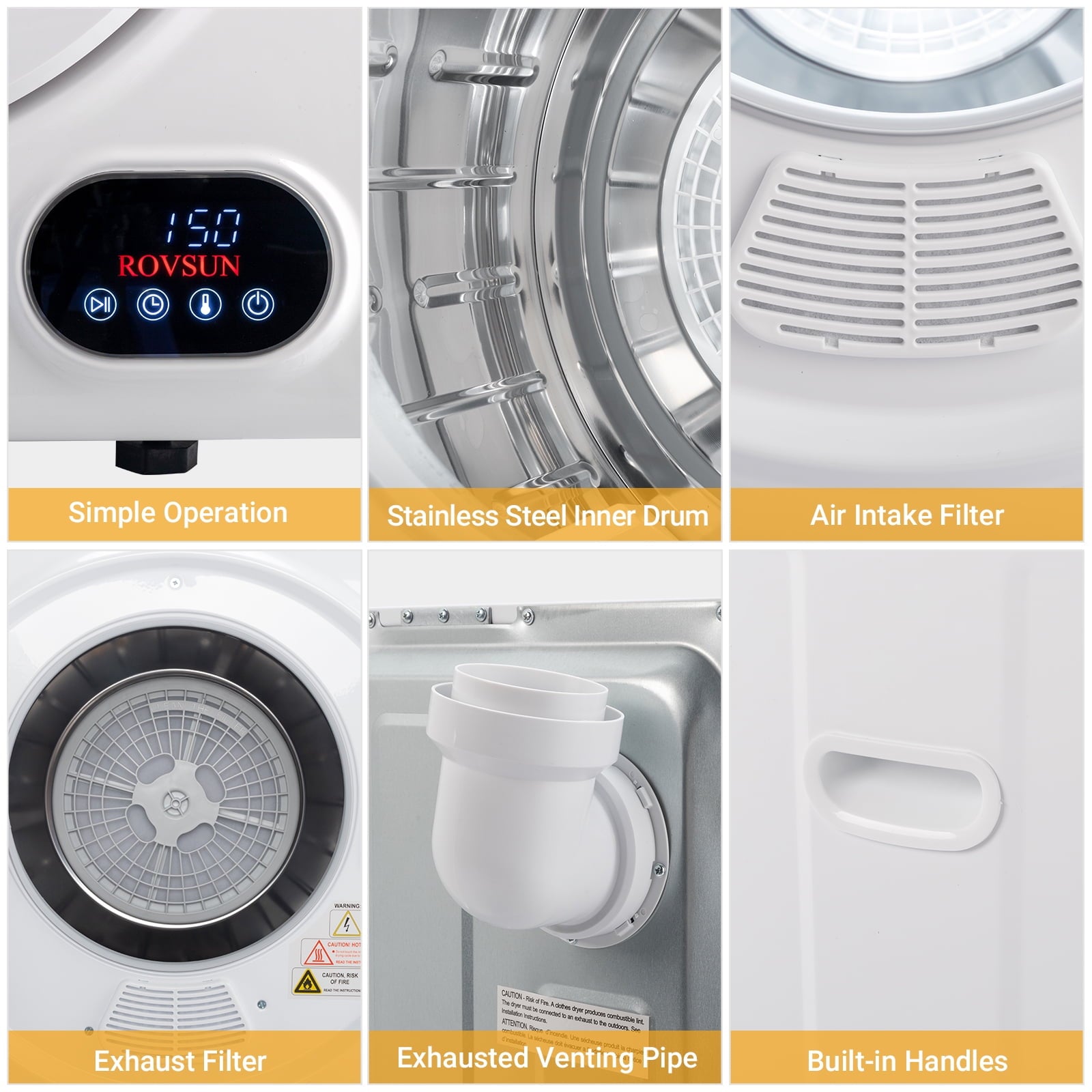 RovSun 110V White Stainless Steel Electric Tumble Dryer