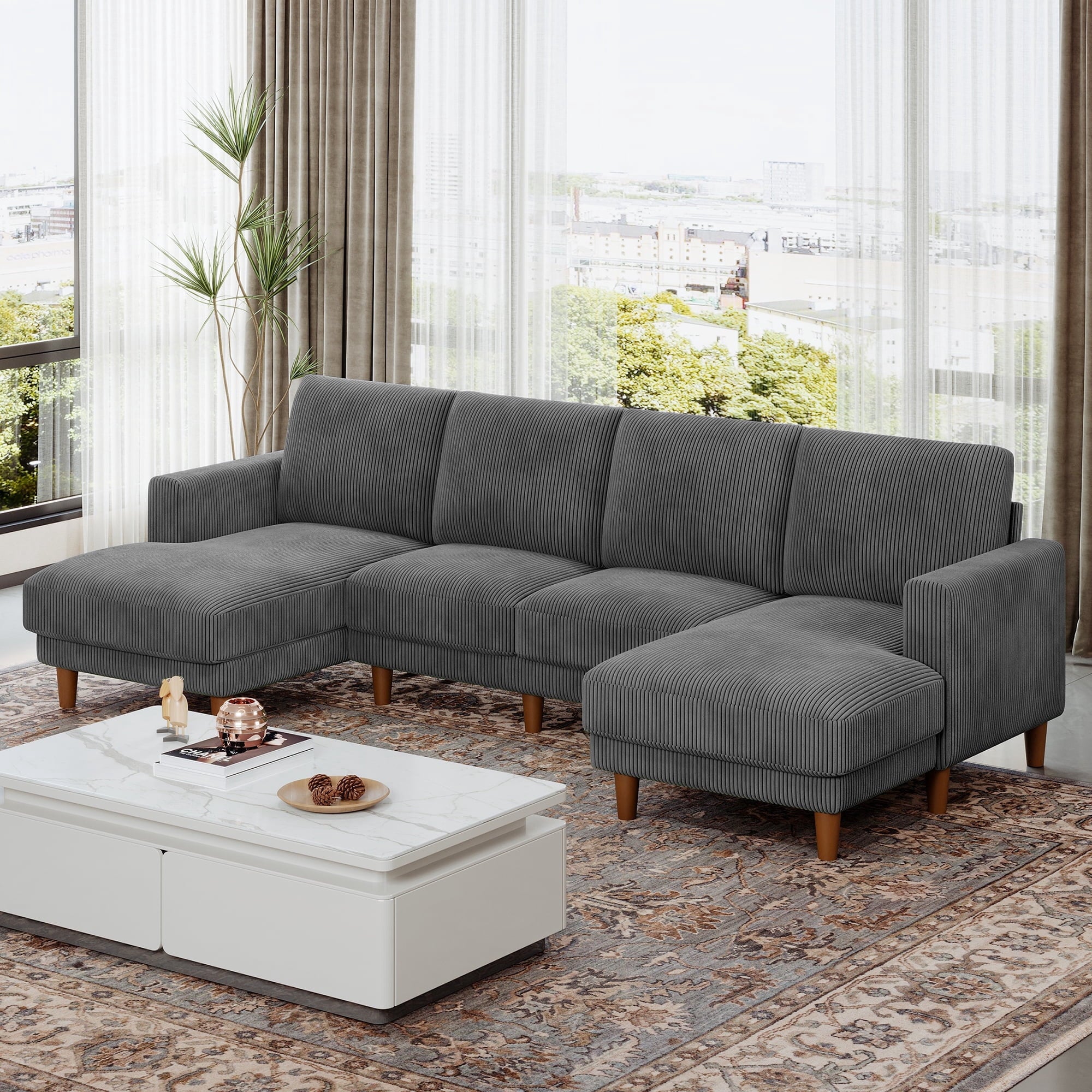 87 Corduroy Sofa,3 Seater Sofa with Extra Deep Seats,Neche Comfy Upholstered Couch for Living Room,2 Pillows,Green