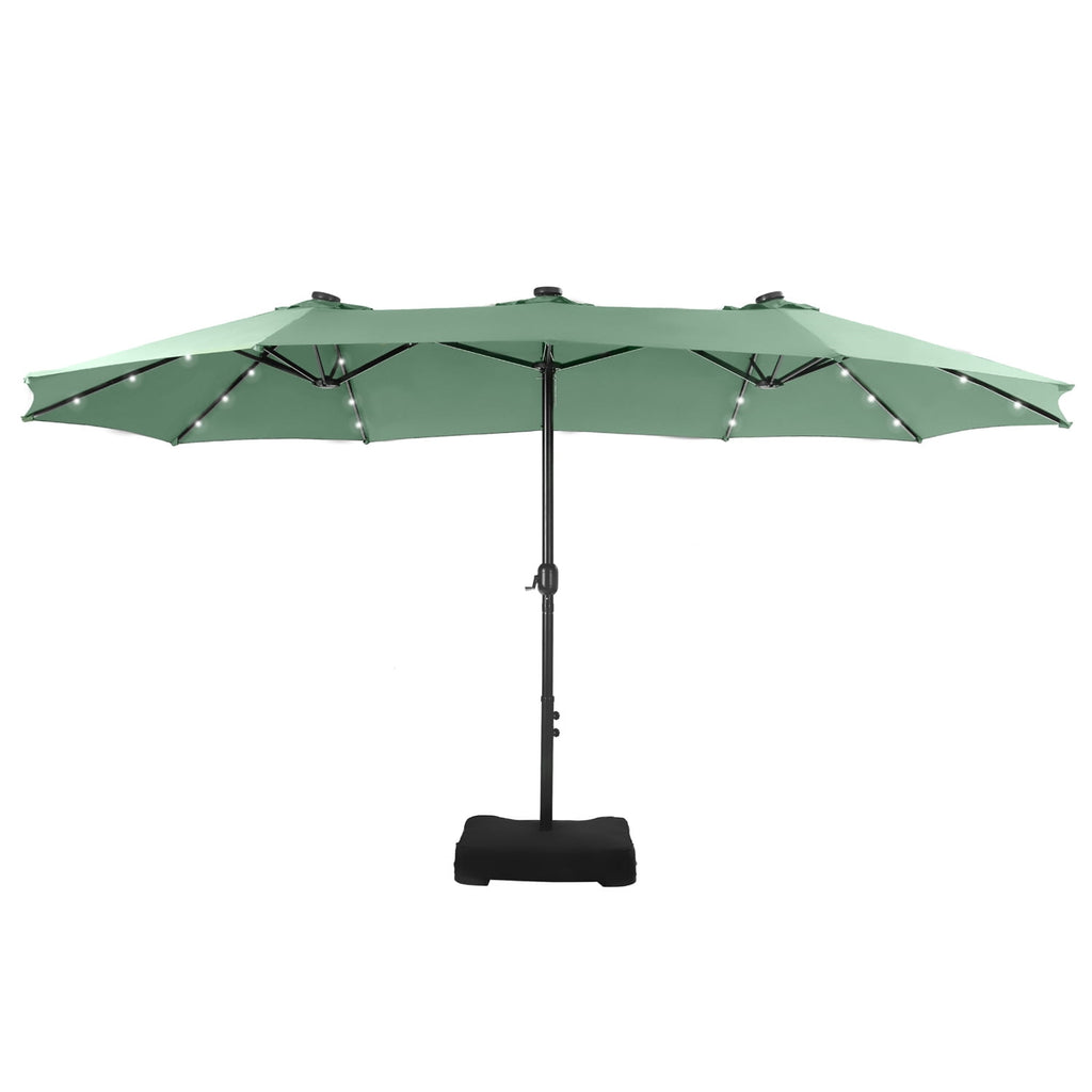 SUMMIT LIVING 15ft Double-Sided Solar Patio Umbrella with Base (Included) Large Outdoor Umbrella with Solar Lights - Beige
