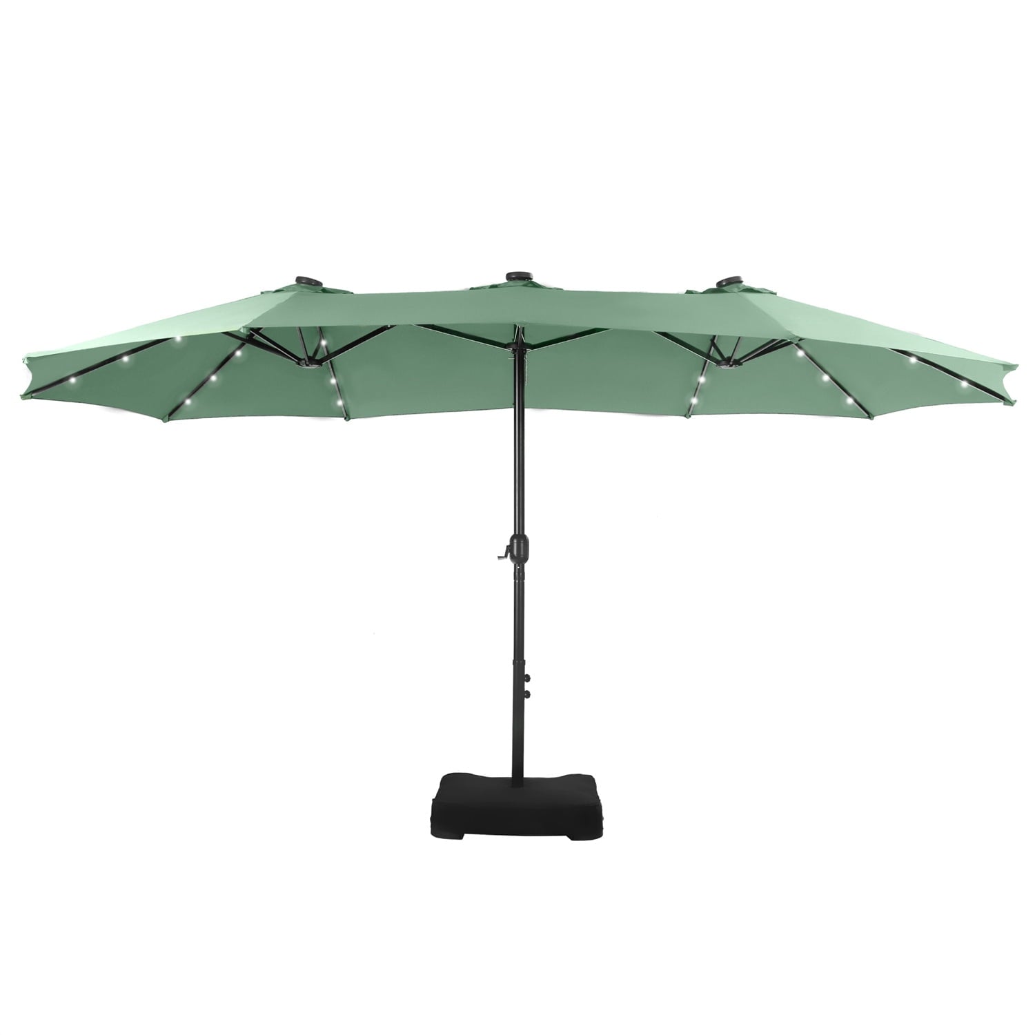 SUMMIT LIVING 15ft Double-Sided Solar Patio Umbrella with Base (Included) Large Outdoor Umbrella with Solar Lights - Beige