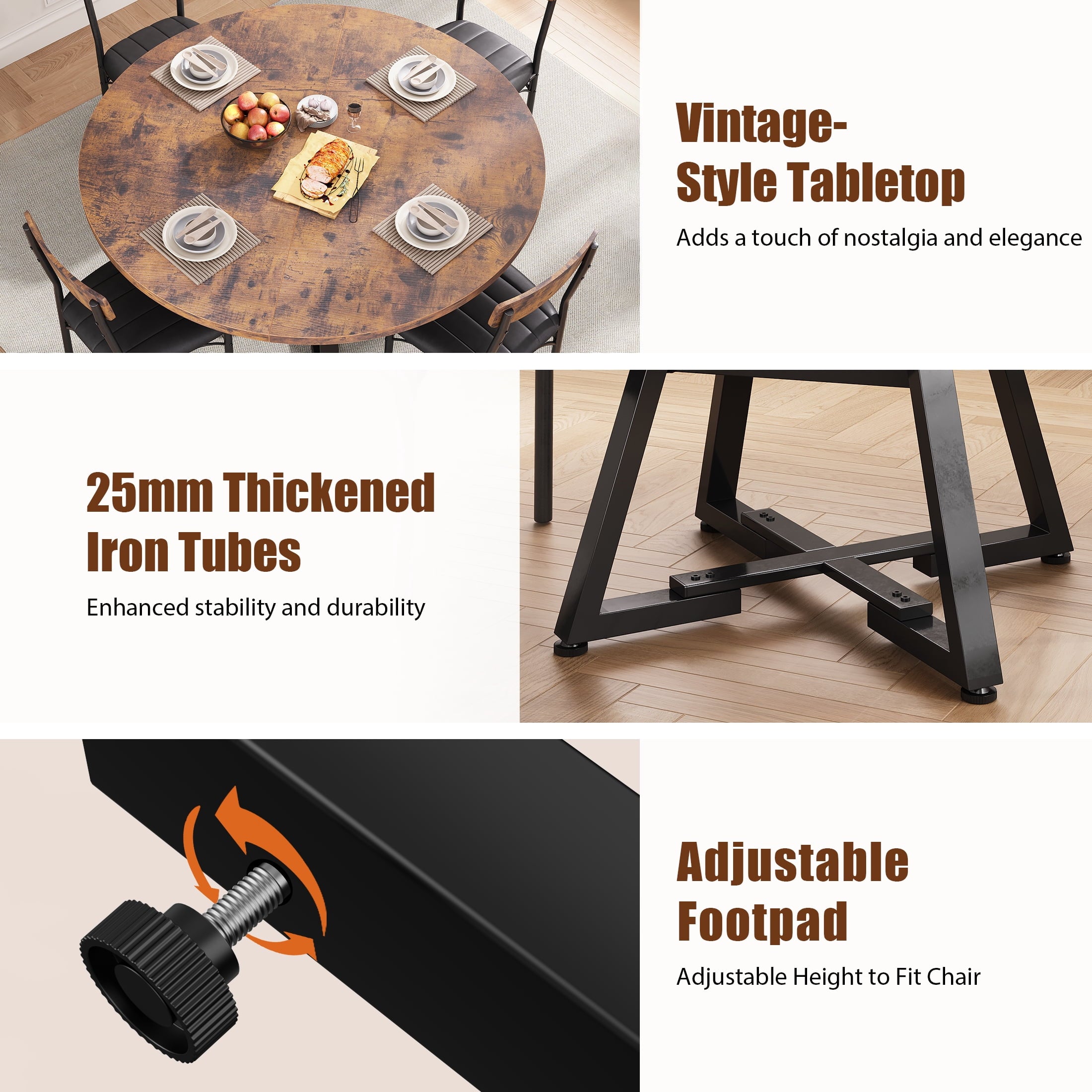 Hijob 47 inch Wood Dining Table for 4, Round Kitchen Dining Table with Storage Shelf for Home Dining Room Living Room, Brown(Only Table)