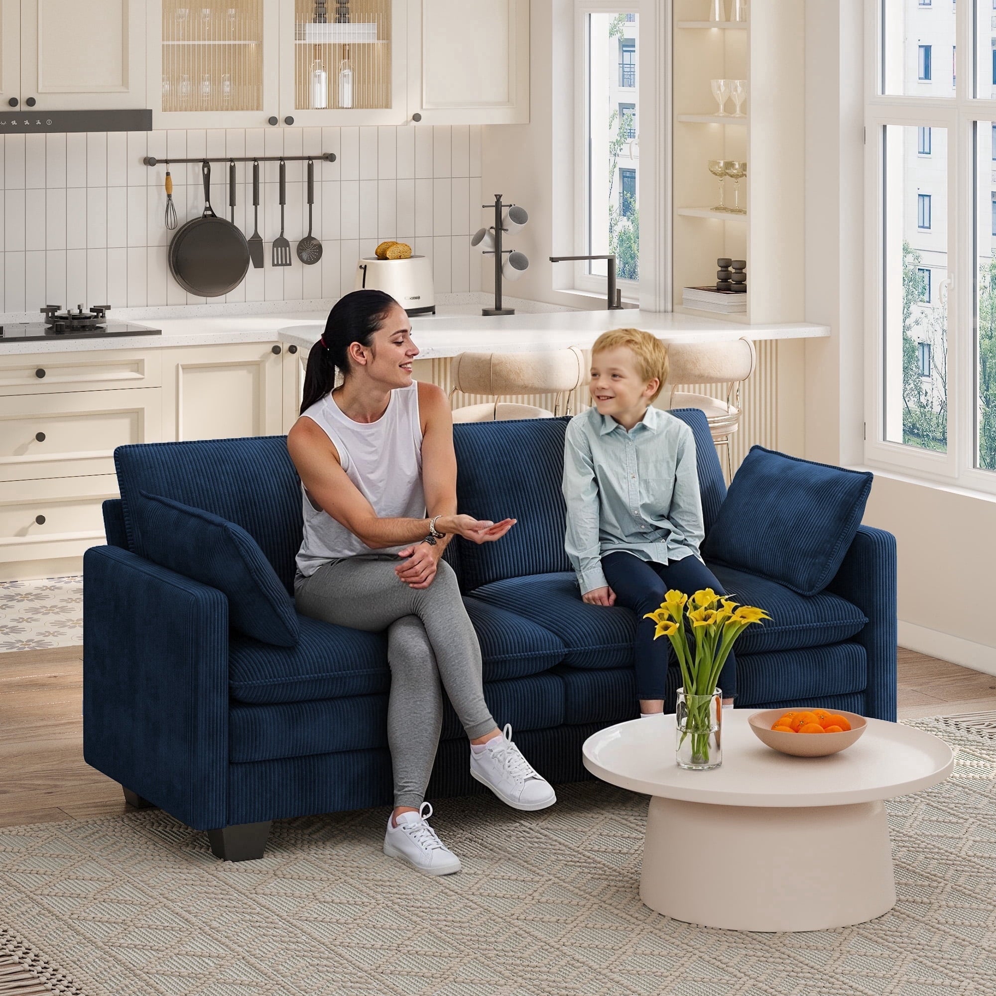 75’’ Cloud Couches for Living Room, Noelse L Shaped Modular Sofa with Deep Seats, 2 Seater Love Seat Couch with Removable Washable Corduroy Fabric for Living Room Bedroom and Apartment, Gray