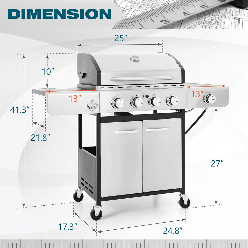 Alpha Joy 4-Burner Propane Gas Grill and Griddle Combo with Side Burner in Black
