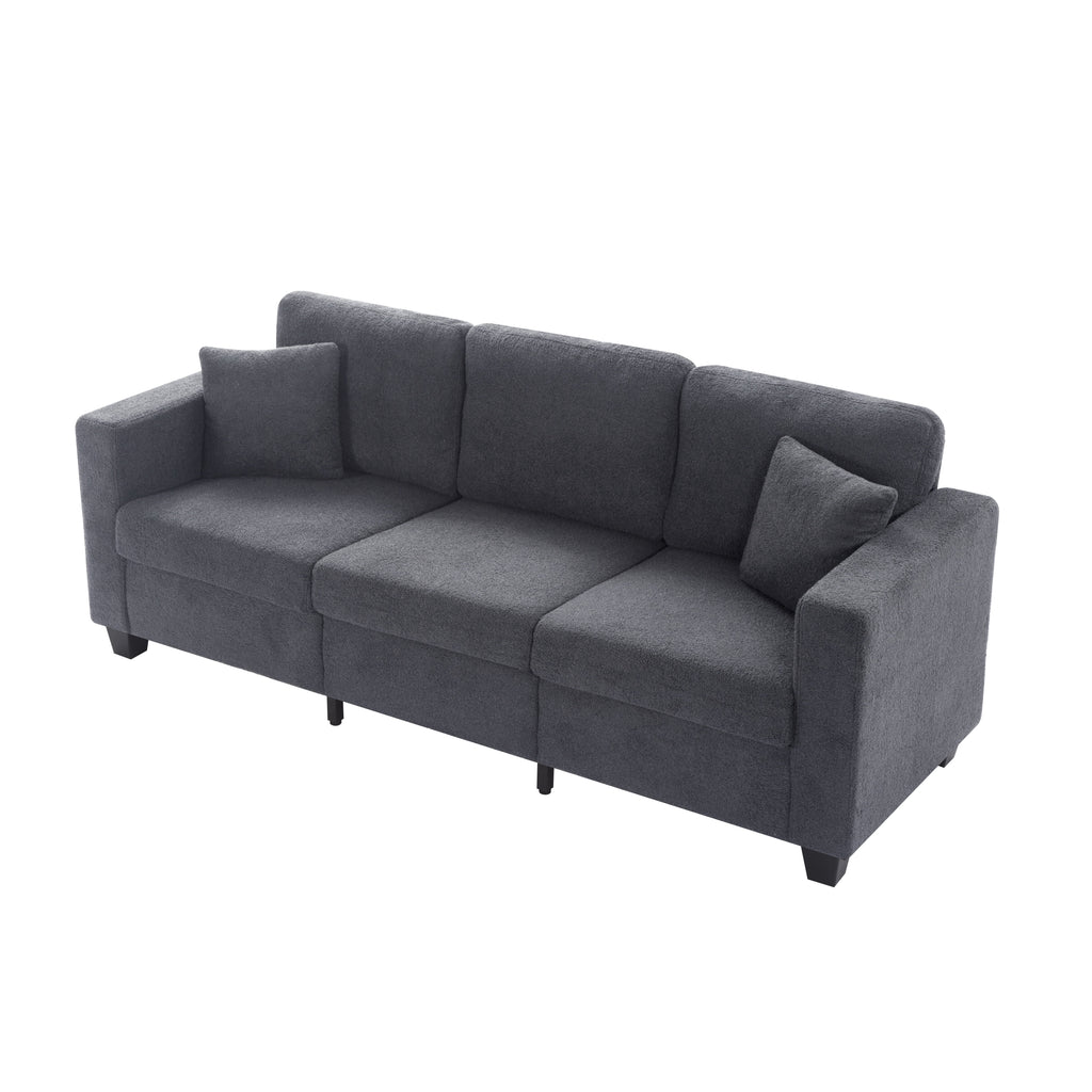 Gewnee 86.6 Modern Sofa Couch,Teddy Velvet 3 Seaters Comfy Couch with Deep Seat for Living Room,2 Pillows,Beige