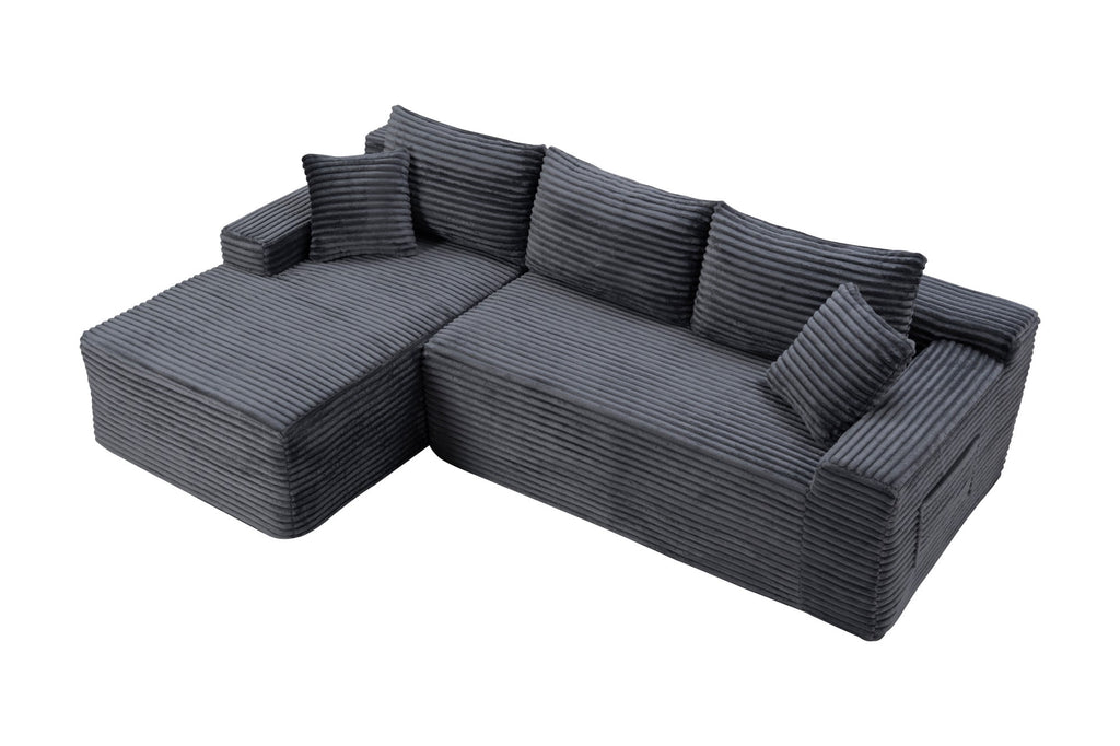 LLappuil 108 Sectional Sofa, Modular Sectional Couch with Left Chaise, Deep Seat Corduroy Cloud Sofa for Living Room Black