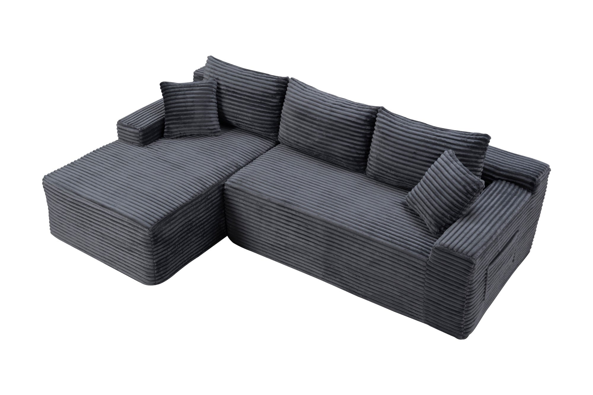 LLappuil 108 Sectional Sofa, Modular Sectional Couch with Left Chaise, Deep Seat Corduroy Cloud Sofa for Living Room Black
