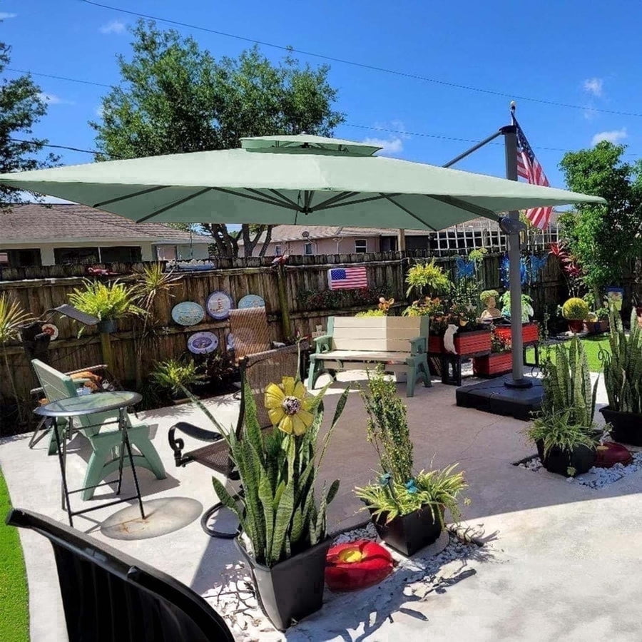 PURPLE LEAF Cantilever Umbrellas 12FT Square Large Patio Umbrella Offset Umbrella with 360°Rotation Tilting And Hanging Double Top, Grey