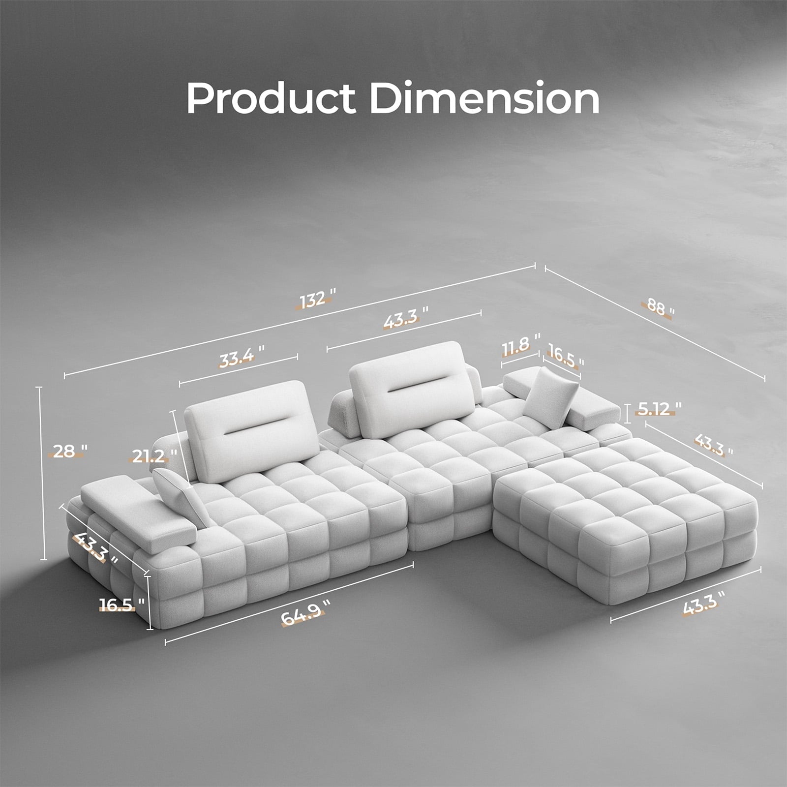 71 High Backrest Sofa for Small Spaces, Compressed Corduroy Couch with Deep Seating for Living Room, Bedroom, Dark Grey