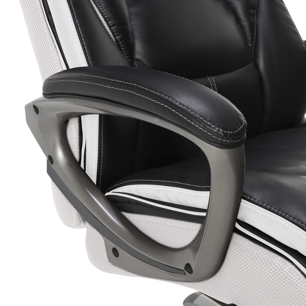 Serta Lautner Executive Home Office Desk Chair, Ergonomic High-Back with Adjustable Lumbar and Body Pillows, SmartLayers and ComfortCoils Technology, Mesh and Bonded Leather, Black and Gray