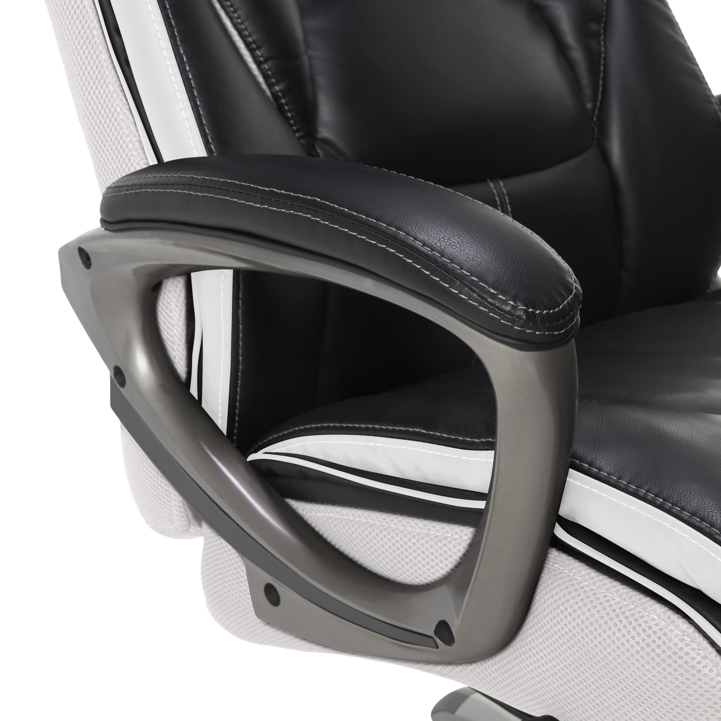 Serta Lautner Executive Home Office Desk Chair, Ergonomic High-Back with Adjustable Lumbar and Body Pillows, SmartLayers and ComfortCoils Technology, Mesh and Bonded Leather, Black and Gray