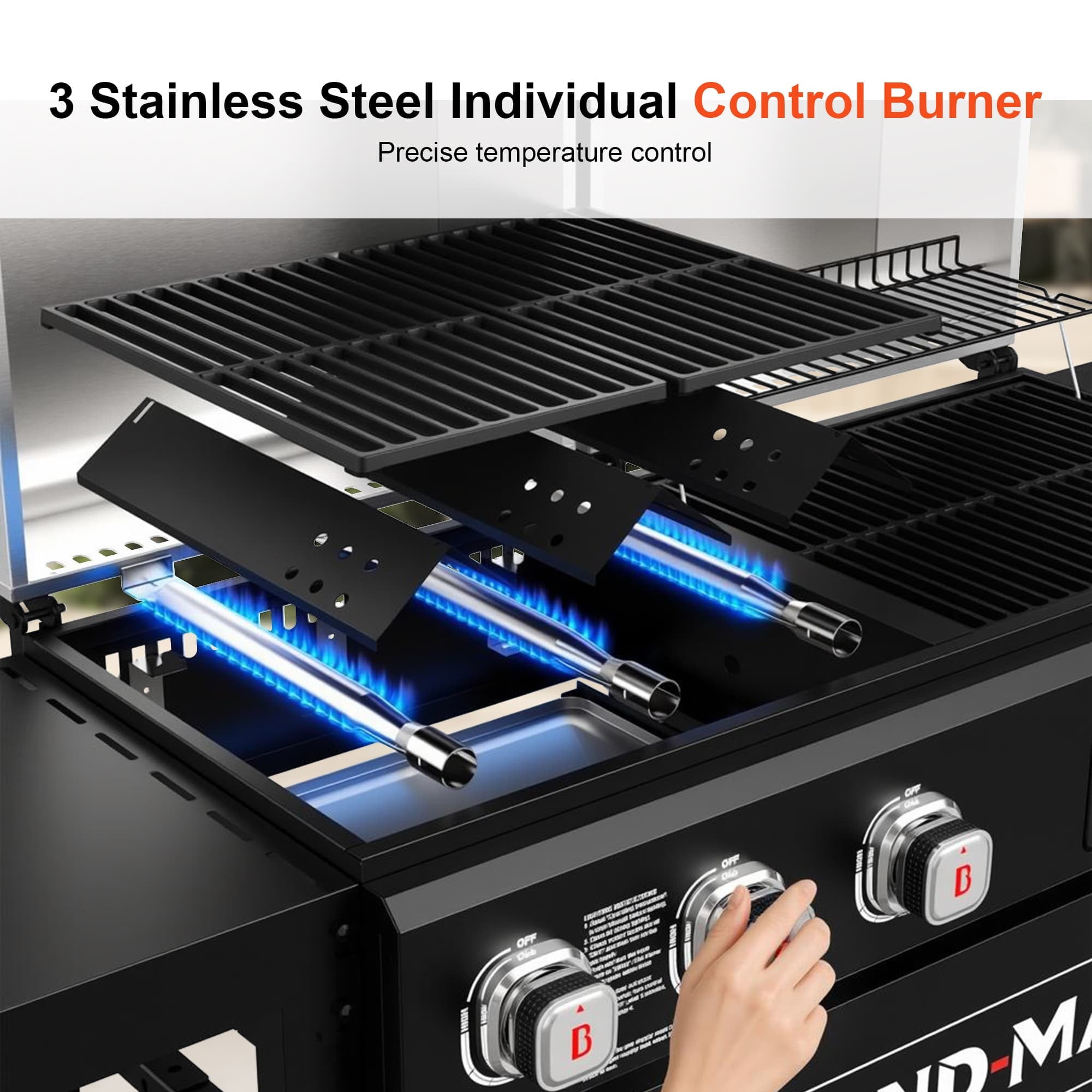 Brand Man Propane 6-Burner Combo Gas Grill with Flat Top Griddle, Heavy Duty 2-in-1 BBQ with Stainless Steel Lids for Outdoor Barbecue