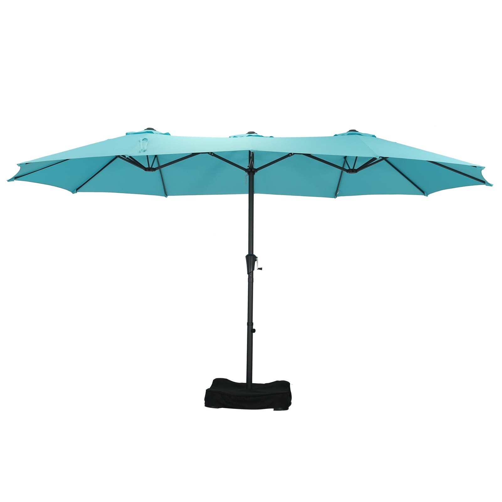 Ainfox 15ft Large Patio Umbrella with Solar Lights, Double-Sided Outdoor Rectangle Table Umbrellas with Sand Bag Base，Beige