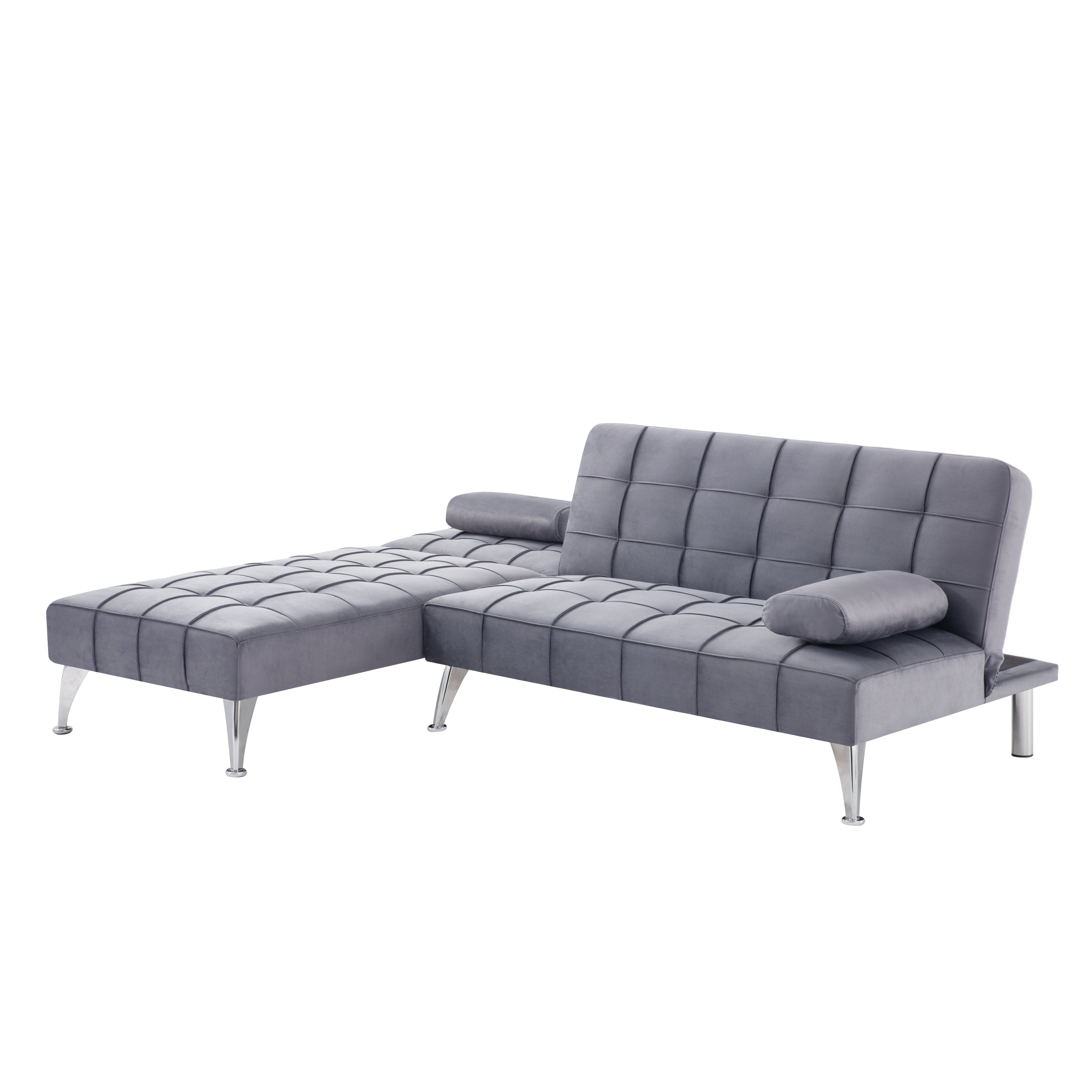 Gewnee 78.35”L-Shaped Velvet Reversible Sectional Sleeper Sofa,Futon Sofa with Adjustable Split Back & Chaise,Couch for Home,Office and Guest Room.Black