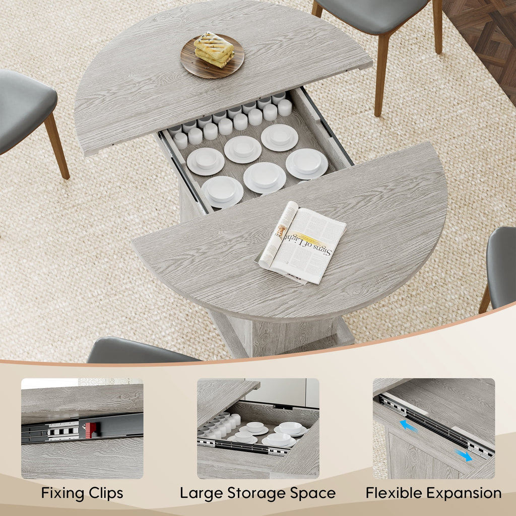 WARAYZ 43.3–59in Extendable Dining Table, Wood Expandable Design with Hidden Storage, Rectangular Space-Saving Dark Brown