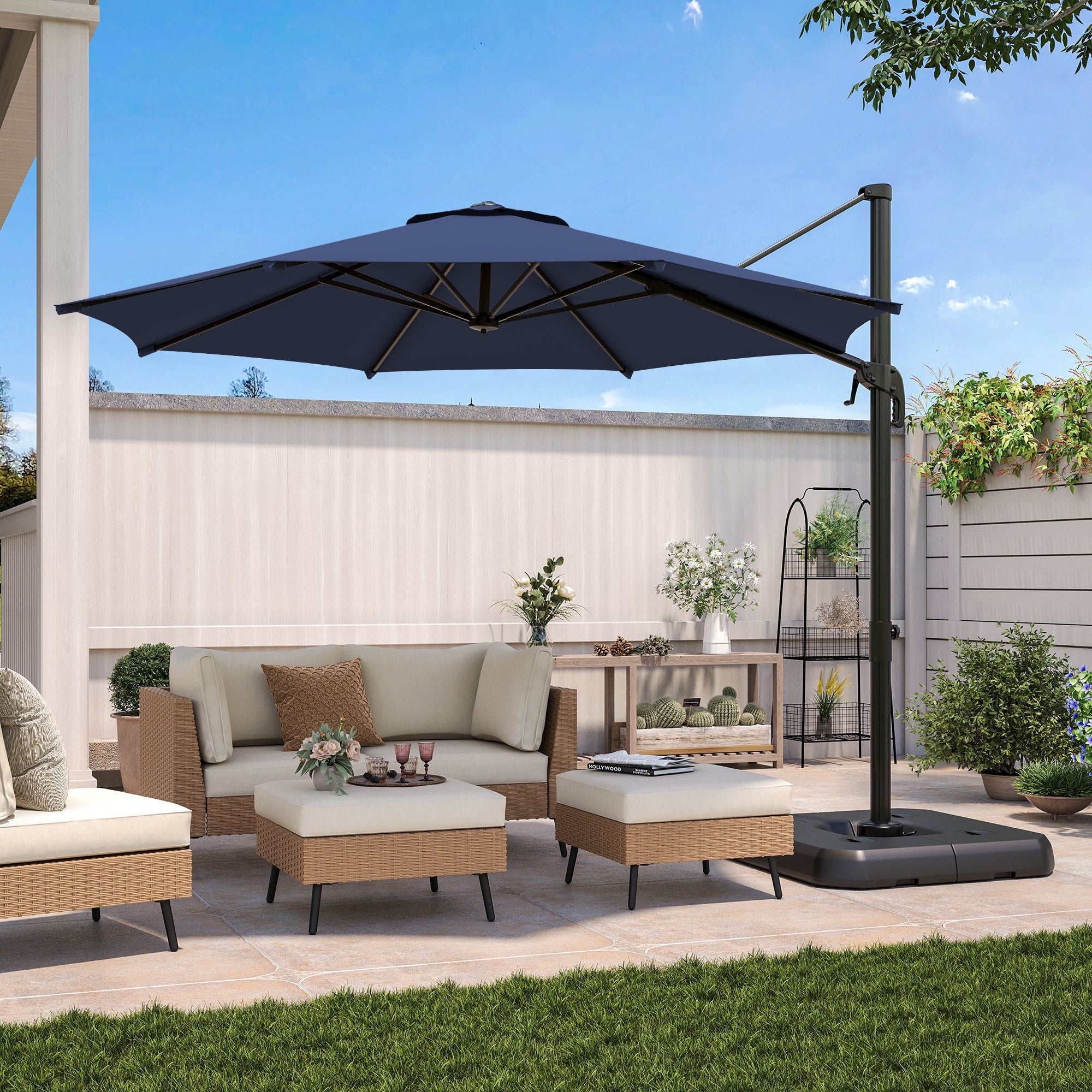 LAUSAINT HOME 10 Feet Patio Umbrella Outdoor Cantilever Round with 360-degree Rotation for UV Resistant, Wind Resistant, Patio, Outdoor, Deck, Garden, Backyard, Pool, Navy Blue