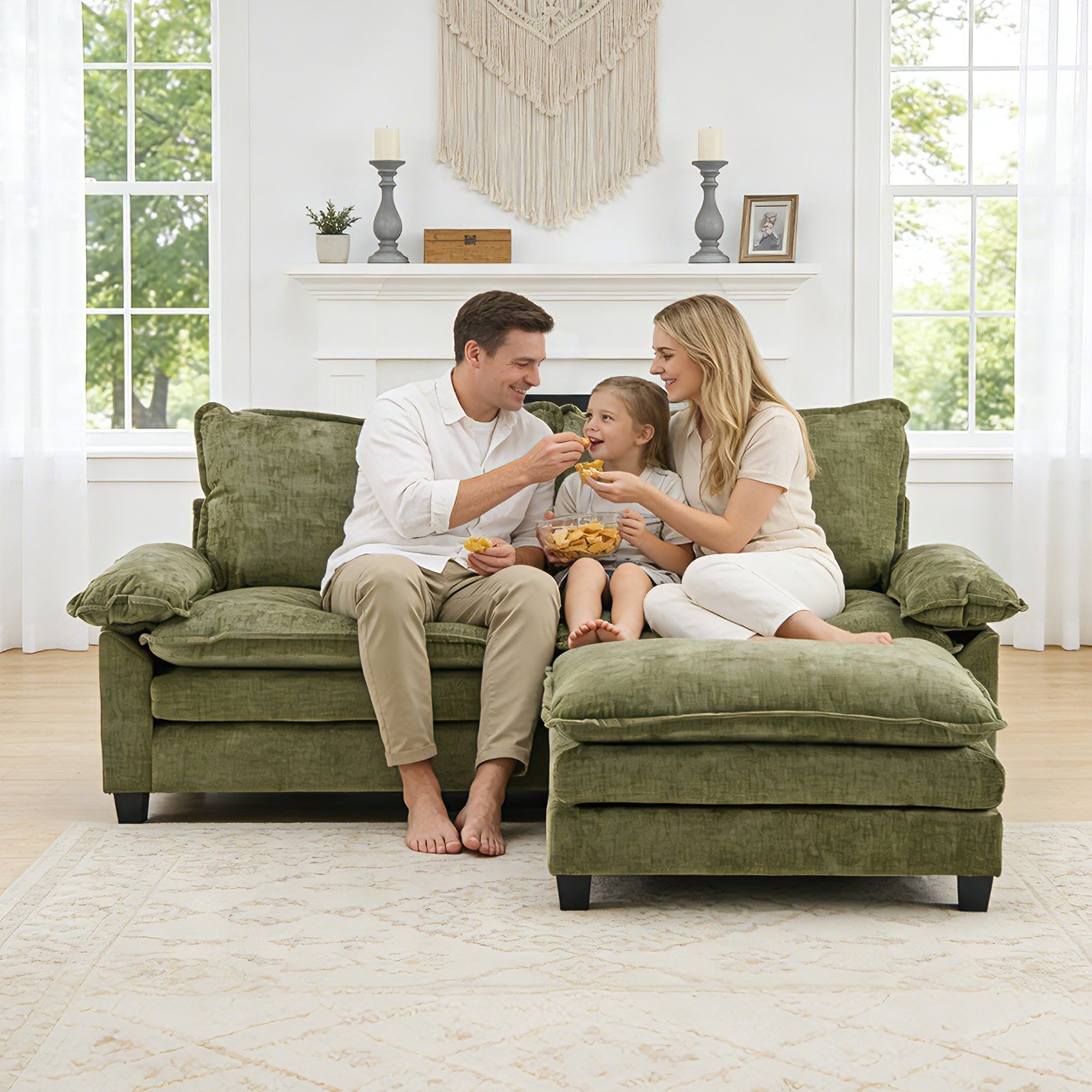Ktaxon Sectional Sofa L Shaped Couch with Chaise Living Room Sleeper Set, 2 Seats with Chenille and Double Layer Cushions 86 W Beige