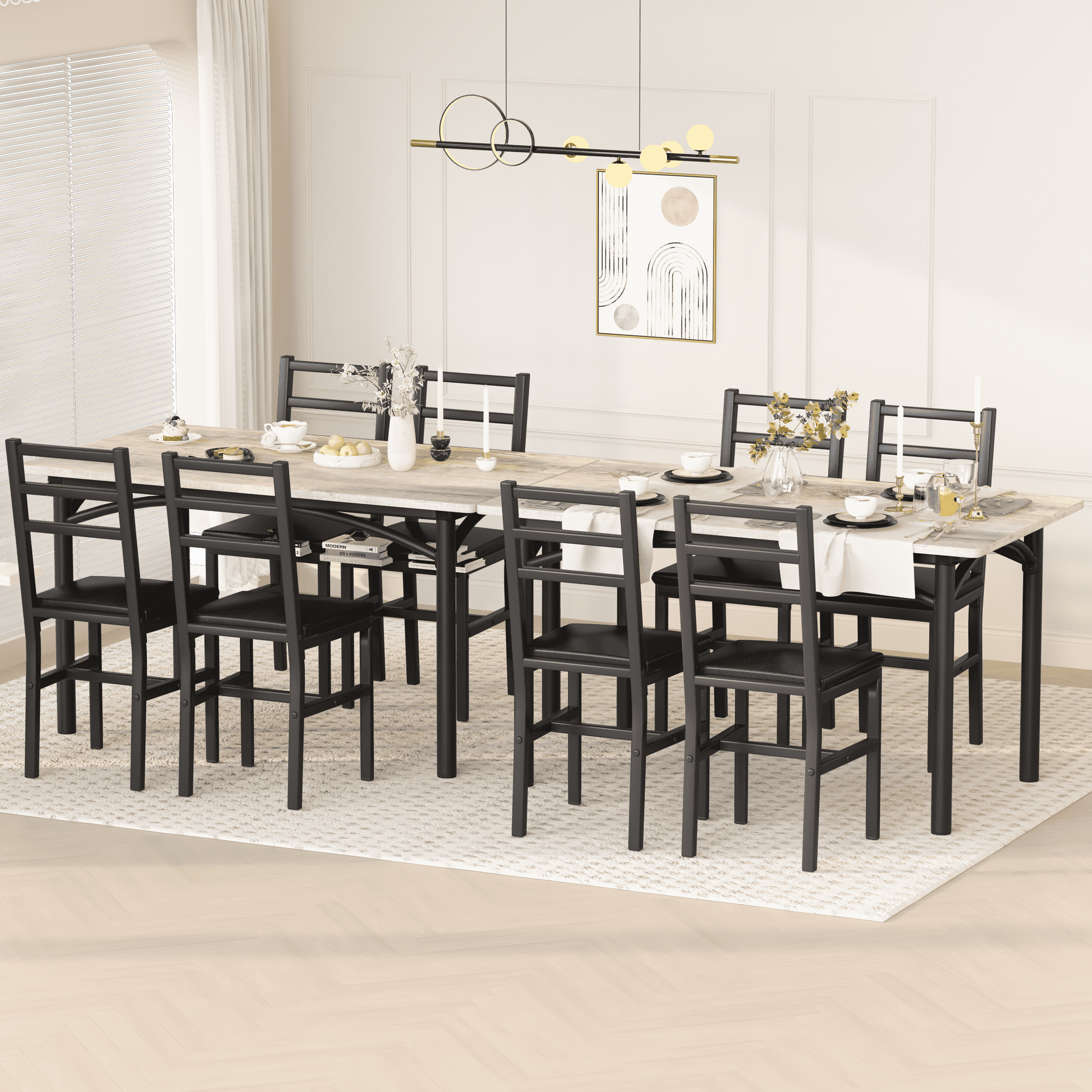 Lamerge 4 Person Dining Table Set, Wooden Dining Table 5 Piece Set with 4 Oak Metal Frame Chairs, Space Saving, Suitable for Apartments, Small Spaces, Kitchens, Breakfast Corners, Espresso Wood C