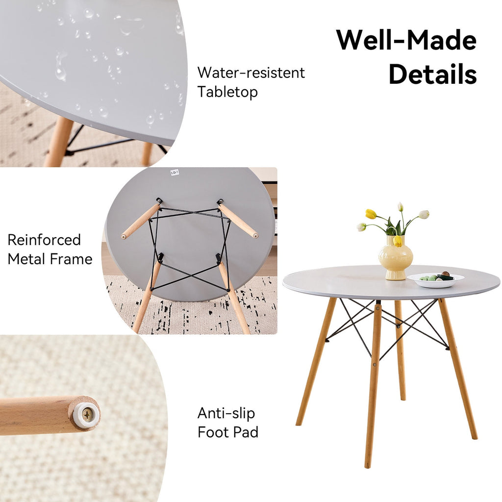 5-Piece 35.5'' Round Dining Table Set for 4, Kitchen Table Chair Set of 4, Mid-Century Modern Dinette Dining Room Table Set Dinner Table for 4 W/Solid Wood Legs, White