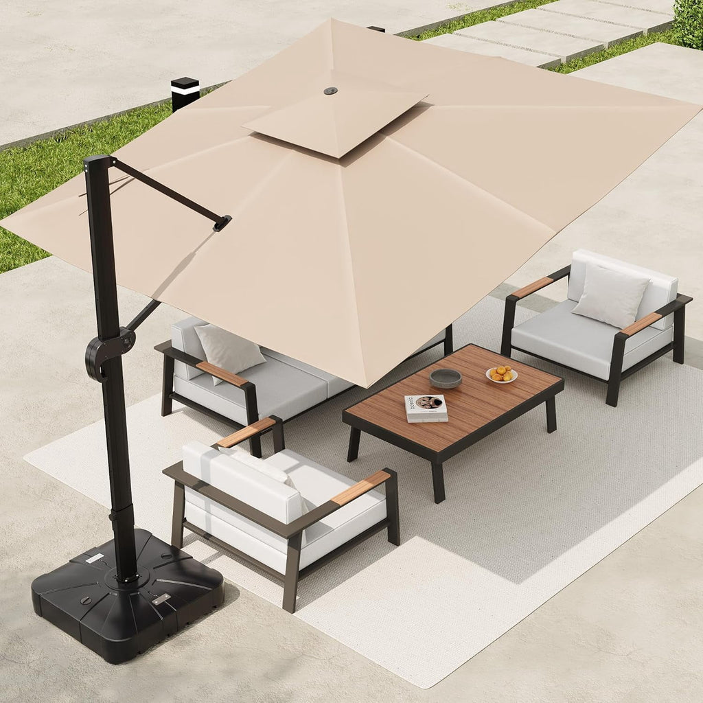 SOLLED 10x10 FT Outdoor Umbrella with Base, Cantilever Patio Umbrella 360° Rotation Adjustable Height, Square Sun Shade for Pool Garden Backyard,Blue