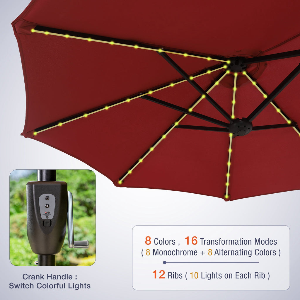 Alpha Joy 13ft Large Double-Sided Outdoor Patio Umbrella with Colorful Solar Lights, Navy Blue