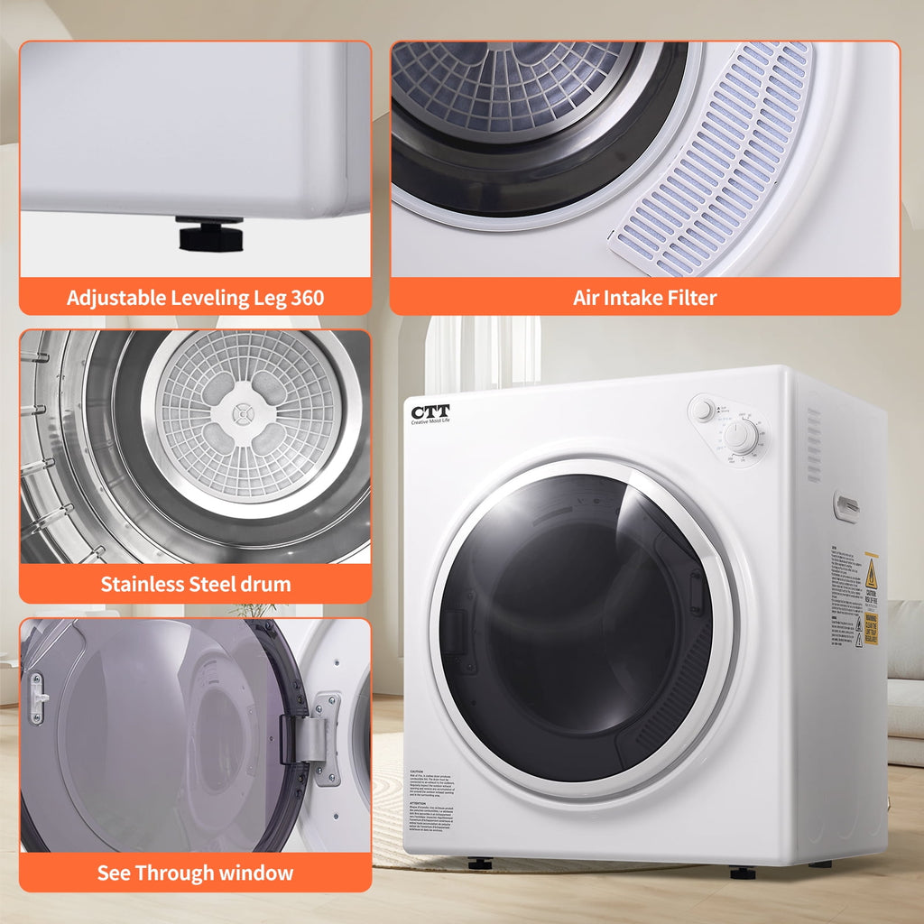CTT 1500W Portable Clothes Dryer 3.5 cu.ft, 110V Portable Dryers for Laundry with  4 Drying Mode, Apartments, RVs, Dorms