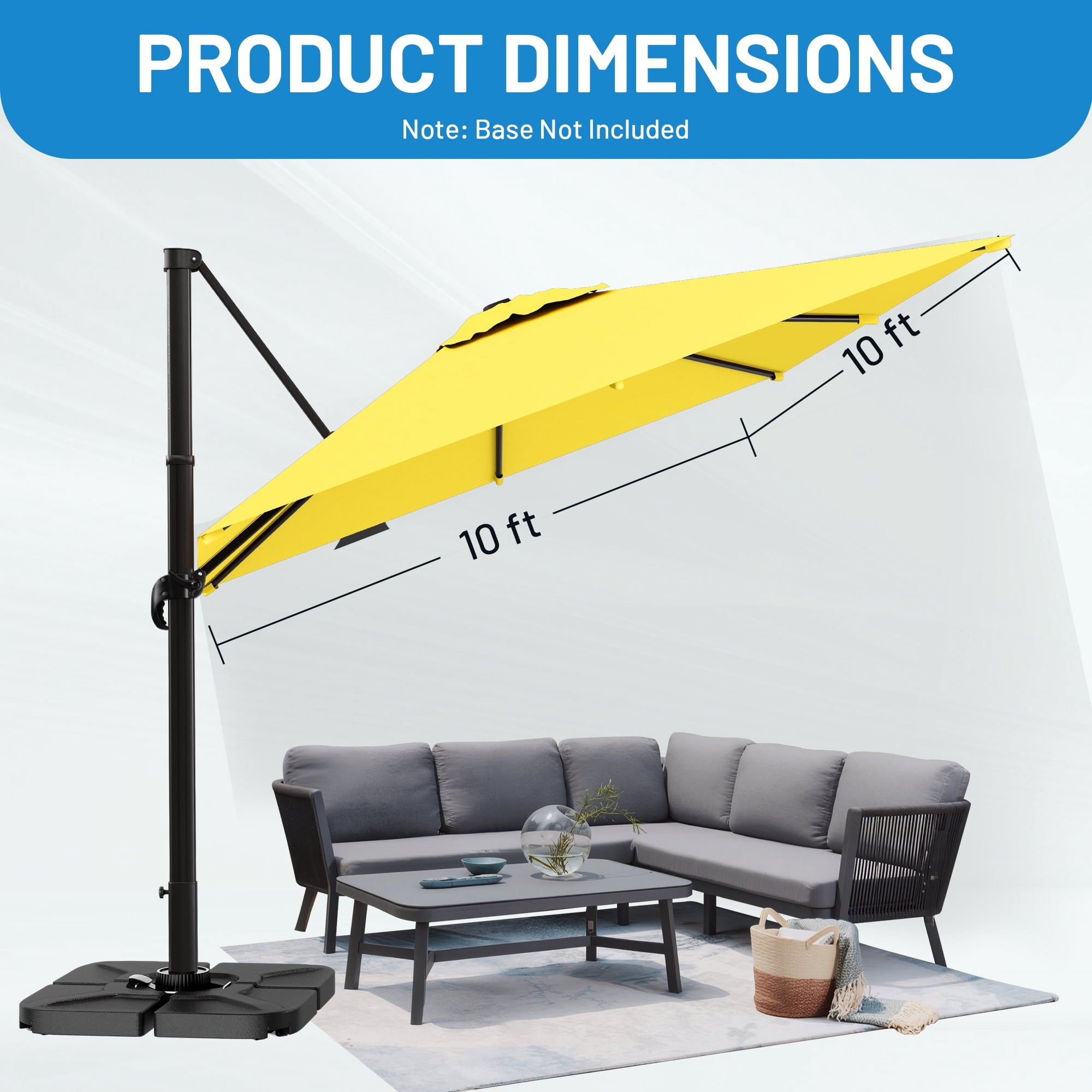 Easthome 10 × 10FT Square Cantilever Patio Umbrella, 360° Rotating Offset Umbrella with Crank, 8 ribs, Outdoor Hanging Roman Umbrella for Garden Deck Backyard, Red