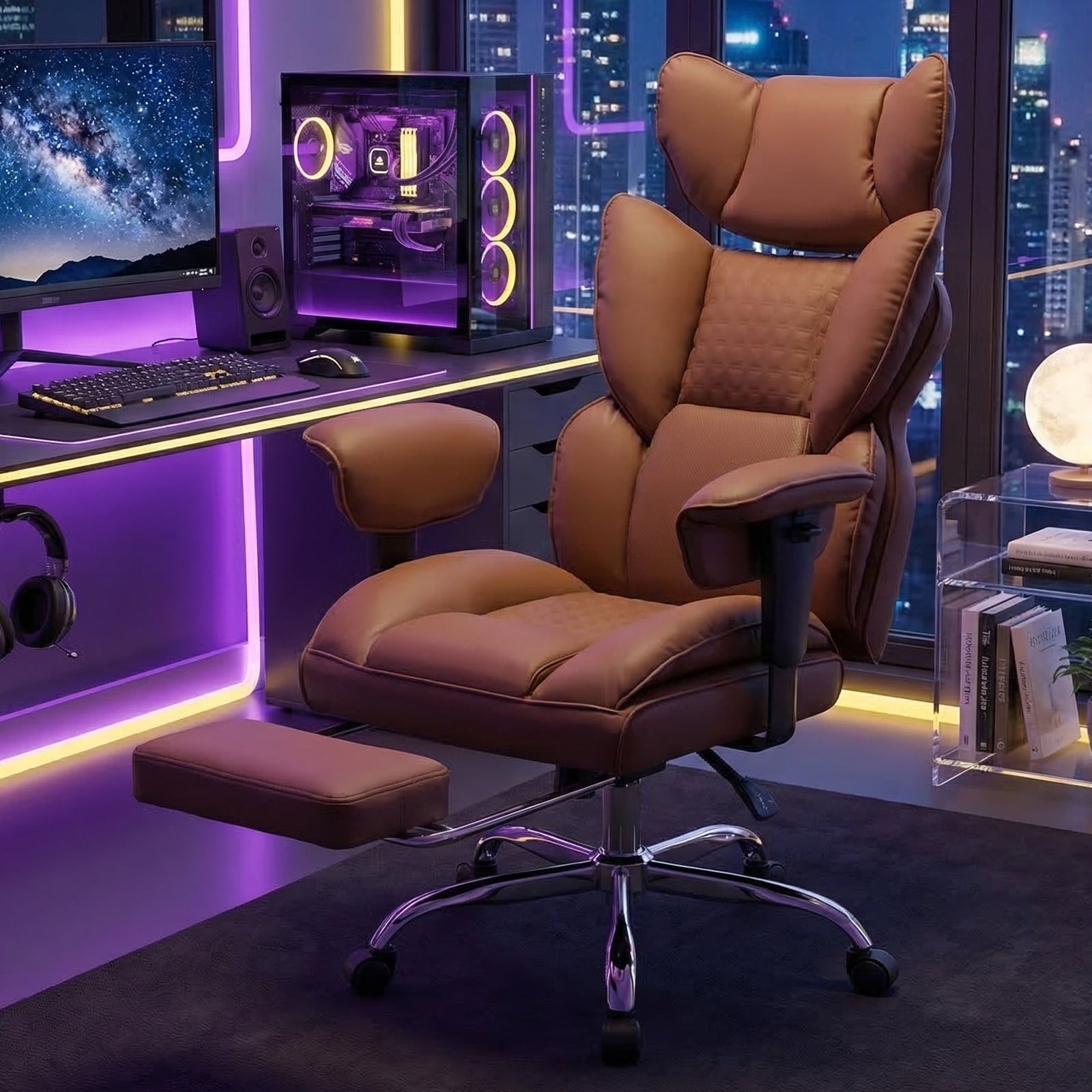 CONCETTA Ergonomic Office Chair 400LBS for Big & Tall, Heavy Duty Desk Chair with Reclining Back, Footrest, Luxurious PU Leather, Black