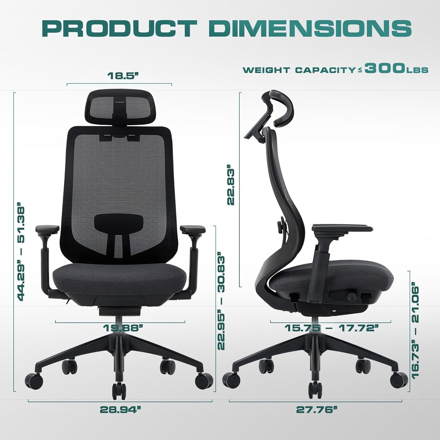 COLAMY ATLAS-01 Ergonomic Office Chair, High Back Office Executive Desk Chair, Mesh Office Chair Lumbar Support with Adjustable Headrest and 4D Arms, Slide Seat, Tilt Lock-Darkgrey