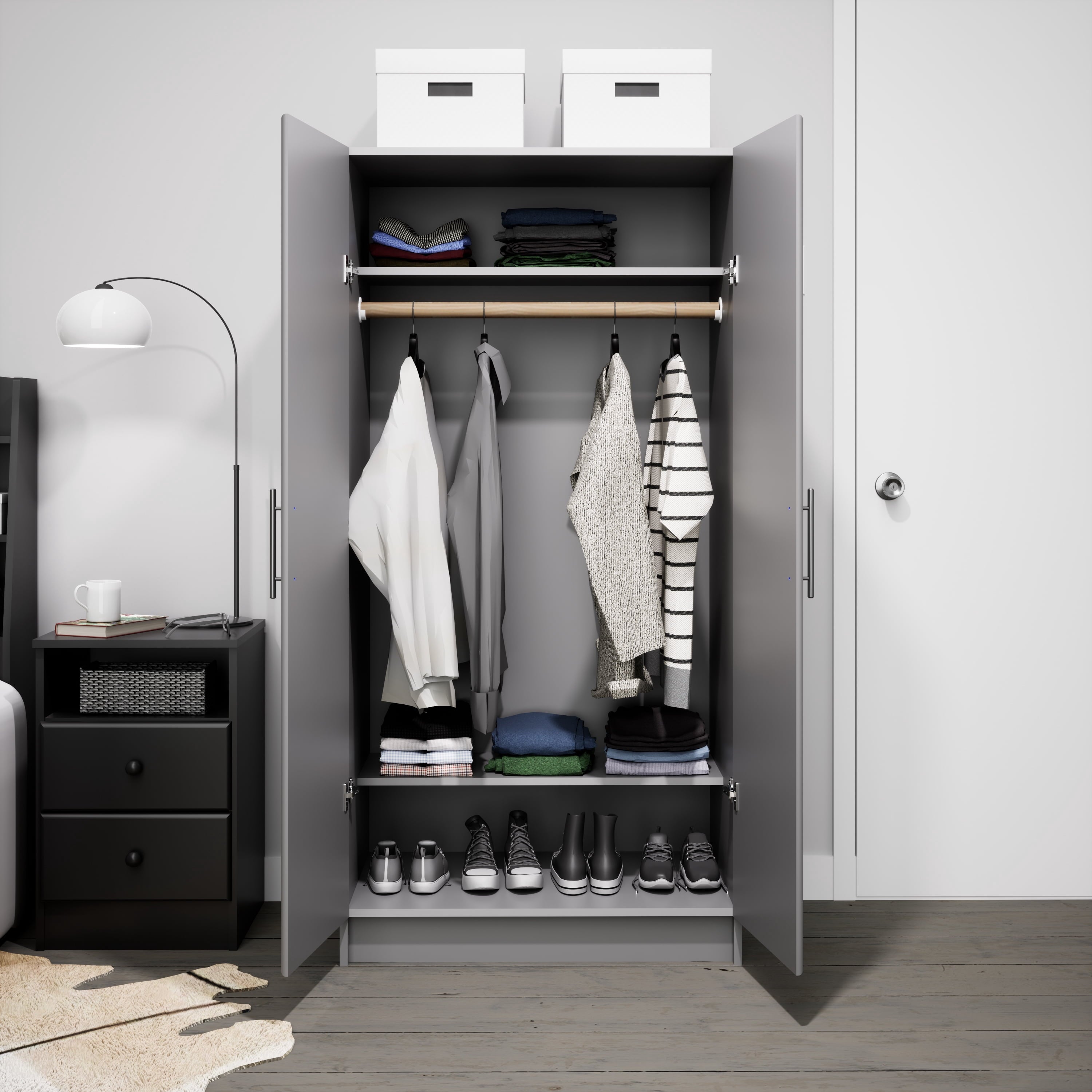 Prepac Armoir, Elite 32W x 35H x 20D White Wardrobe Closet & Cabinet - Functional Clothes Storage with Hanging Rail, Armoire Wardrobe - WEW-3264