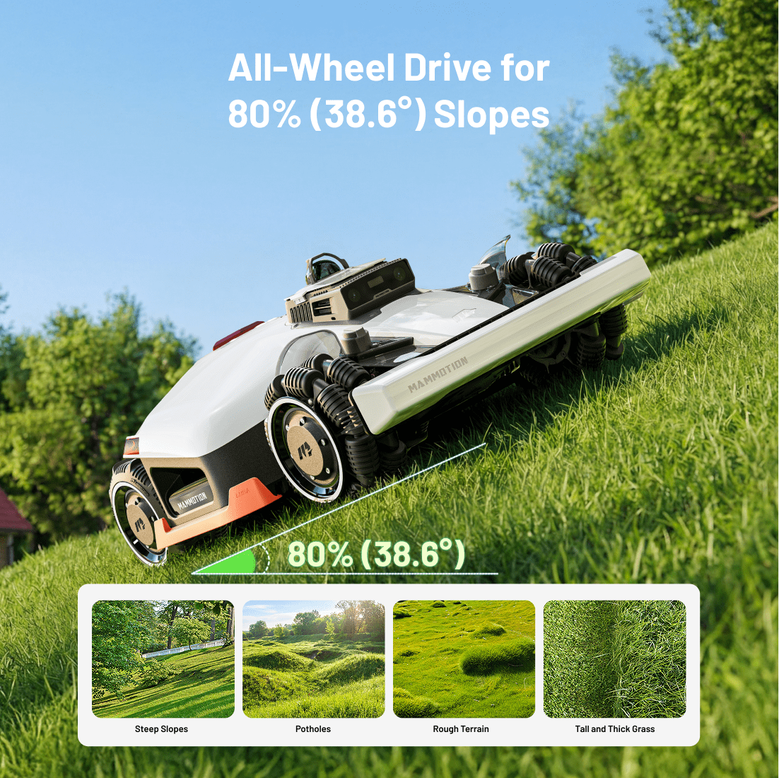 Mammotion LUBA 3 AWD 1500H Robot Lawn Mower , 0.37Acres,360° LiDAR+Dual-Cam AI Vision, 80% Slopes,2.2-4.0in Cut