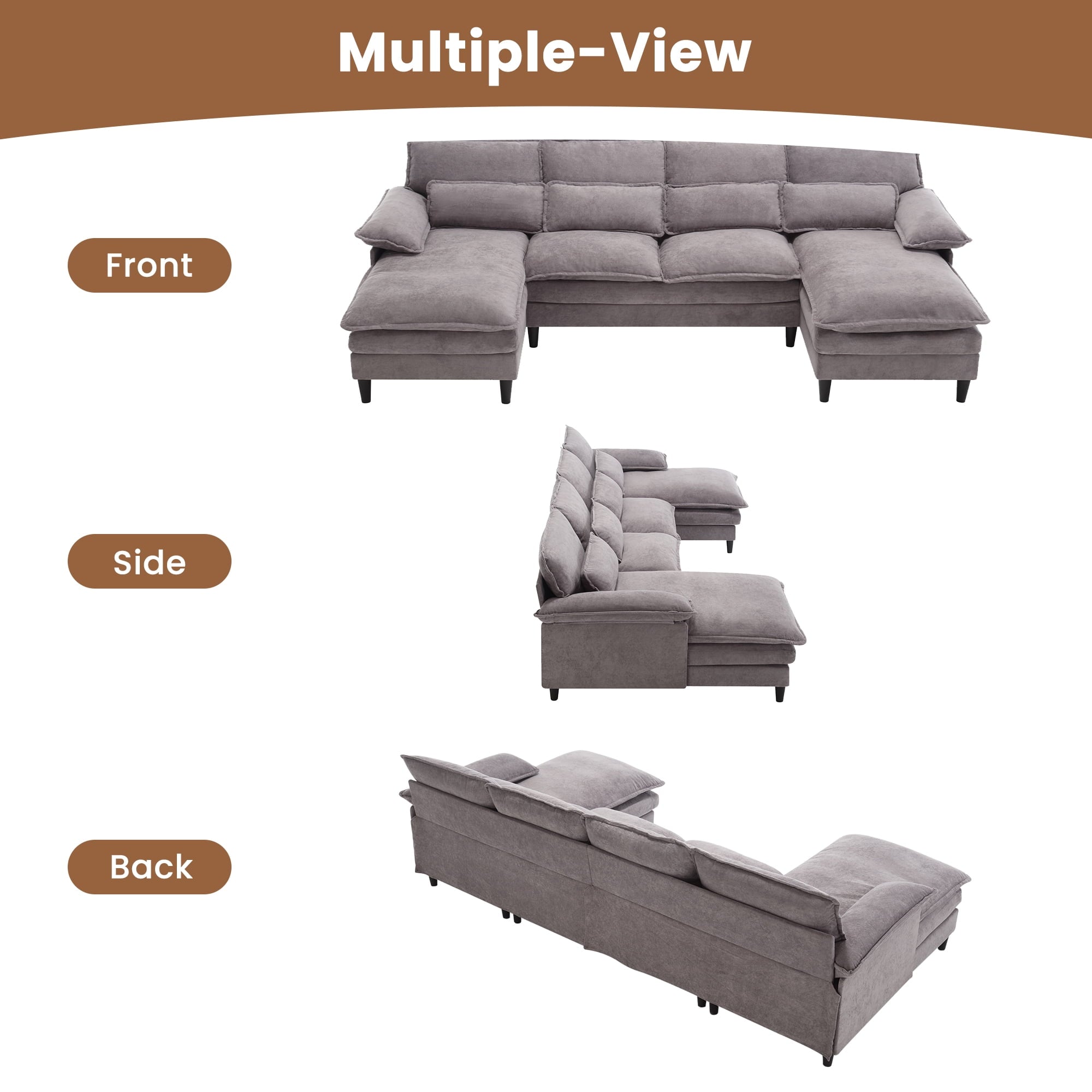 JONPONY109.45 U Shaped Couch,Oversized 4 Seat Sectional with 4 Waist Pillows, Convertible Upholstery Symmetrical Sofá,Sleeper Sofa Couch with Double Chaise Lounge &Memory Foam for Living Room, Beige