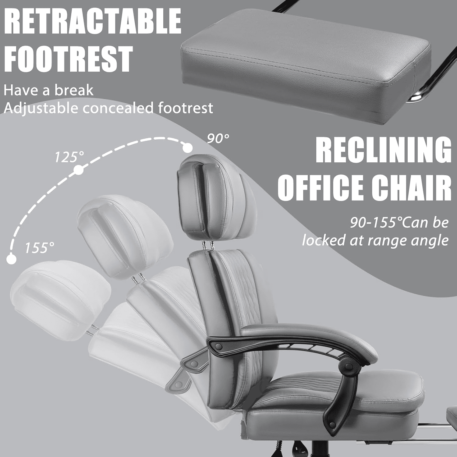 BOSSIN 400lbs Executive Office Chair with Foot Rest, Ergonomic Heavy Duty Big and Tall Desk Chair with Adjustable Headrest, High Back PU Leather Comfy Computer Chair