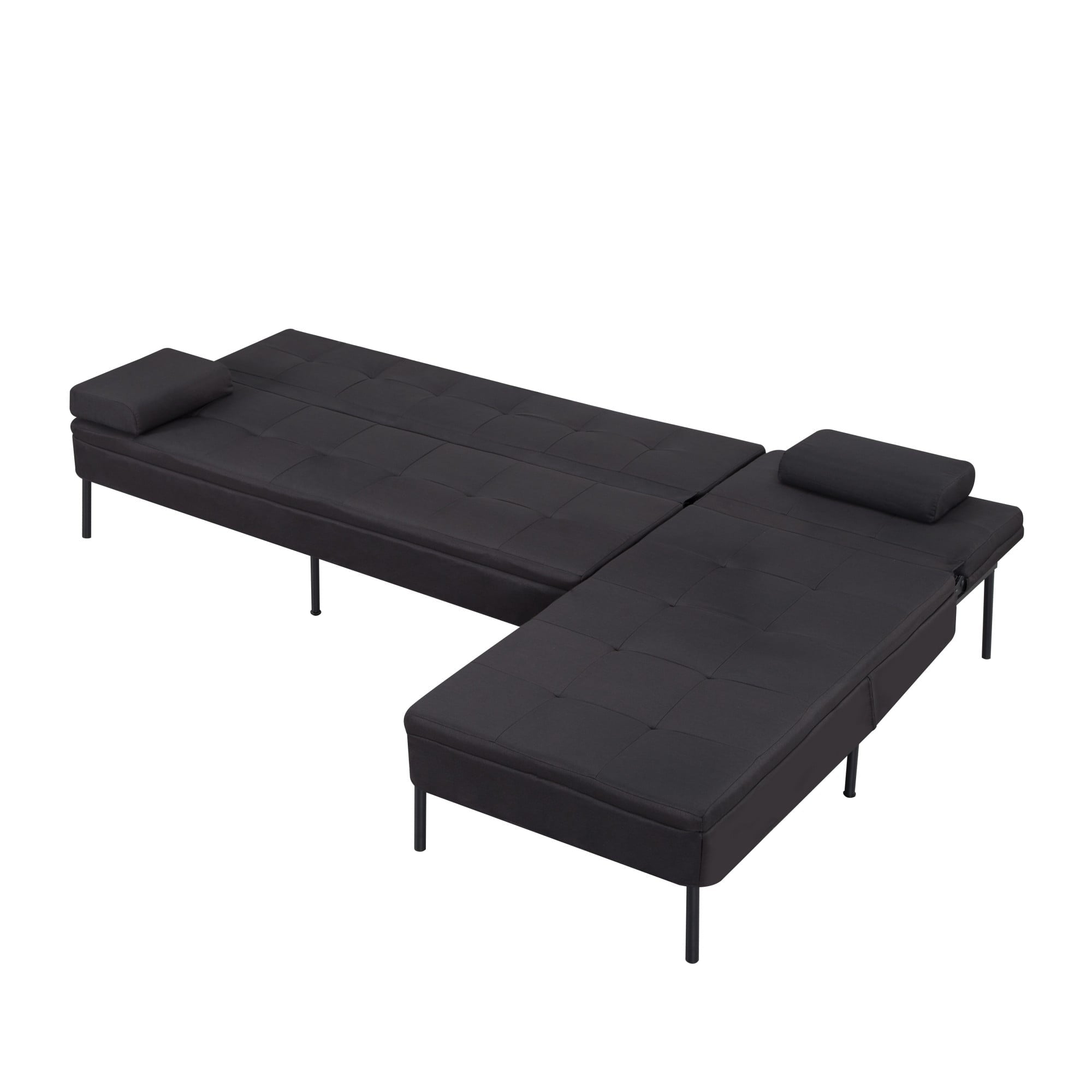 Gewnee 89.4”Convertible Sectional Sofa,L-Shaped Couch with Reversible Chaise,5-Position Adjustable Backrest,Modern Futon Sleeper for Small Spaces Living Room Apartment Office,Black Iron Frame