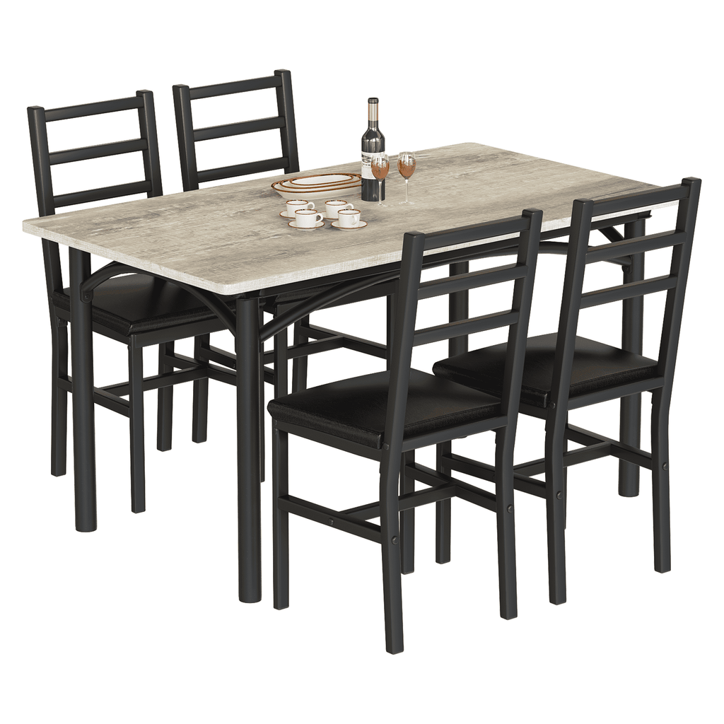 Baxluxe 4-person dining table set, farmhouse-style wooden kitchen dining table and chair set, farmhouse 5-piece dining table set with storage rack, small kitchen dining table set,Black