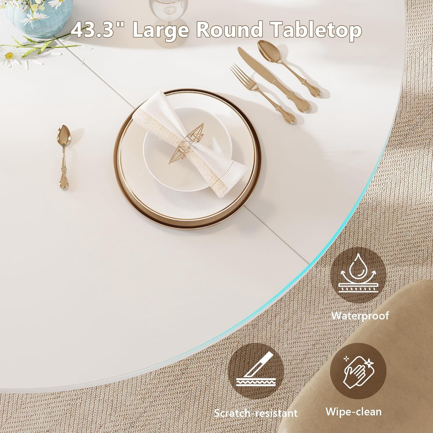 Virans 43.3-59 Extendable Round Dining Table for 6-8,Kitchen Table with MDF,Modern Dinner Table for Dining Rooms,Living Rooms,Walnut