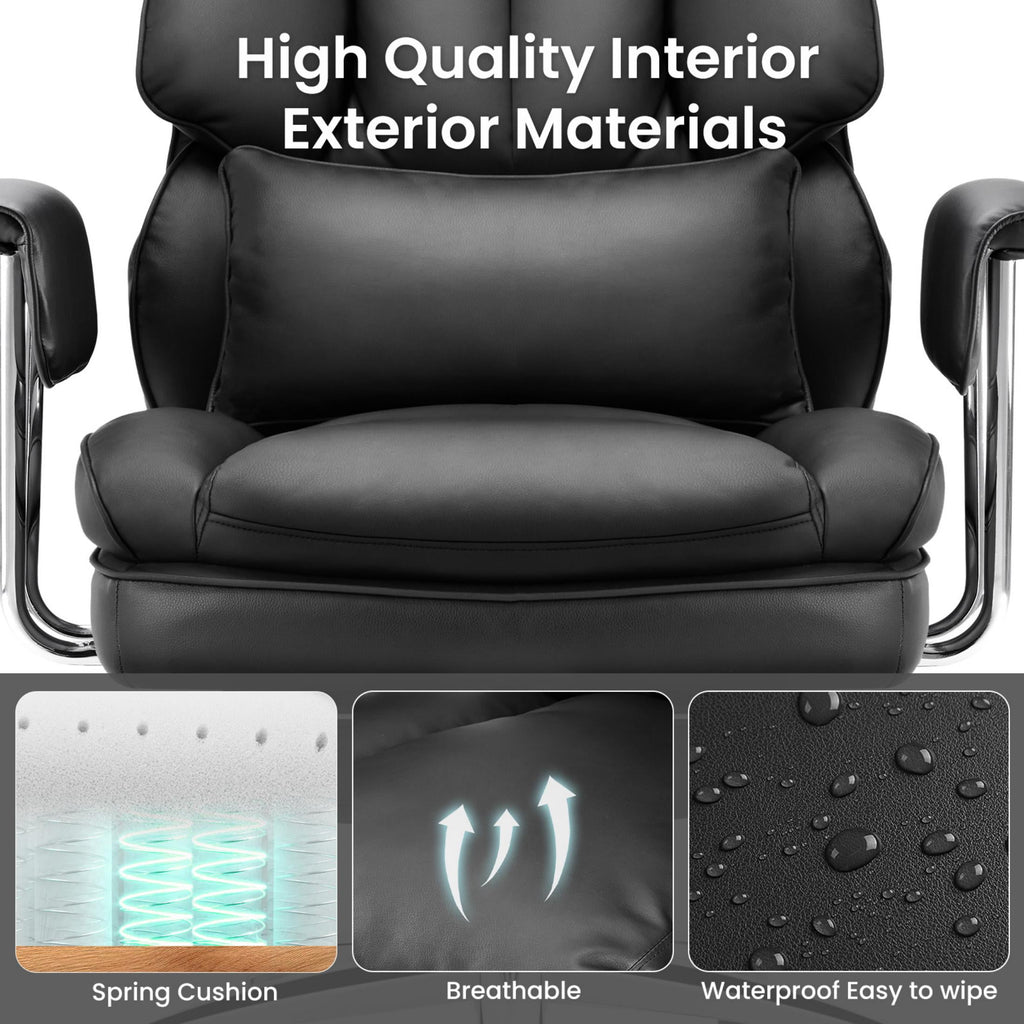 edx Executive Home Office Desk Chair, Ergonomic Big Tall High Back with Footrest & Lumbar Support, Reclining Comfy PU Leather Computer Gaming Chair with Swivel Wheels, Height Adjustable, Black