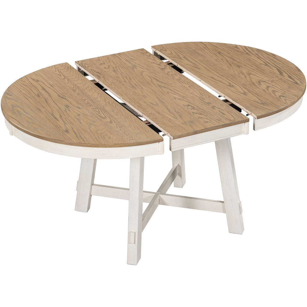 Harper & Bright Designs Extendable Dining Table Set for 4 Upholstered Chairs Functional Retro Style Table for Dining Room Kitchen, Natural Wood Wash