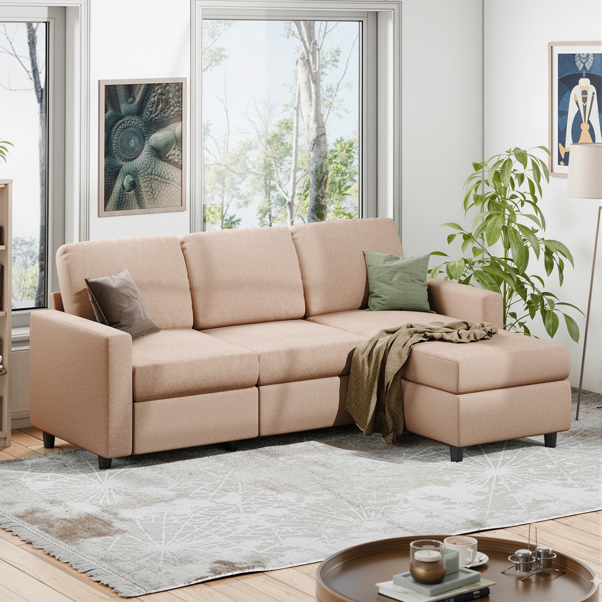 Walsunny 73.6 Convertible Sectional Sofa Couch, L-Shaped 3-Seat Sofa Couch with Reversible Chaise for Small Space,Dark Gray