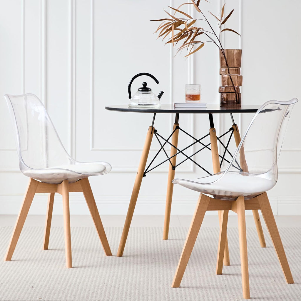 5-Piece 35.5'' Round Dining Table Set for 4, Kitchen Table Chair Set of 4, Mid-Century Modern Dinette Dining Room Table Set Dinner Table for 4 W/Solid Wood Legs, White