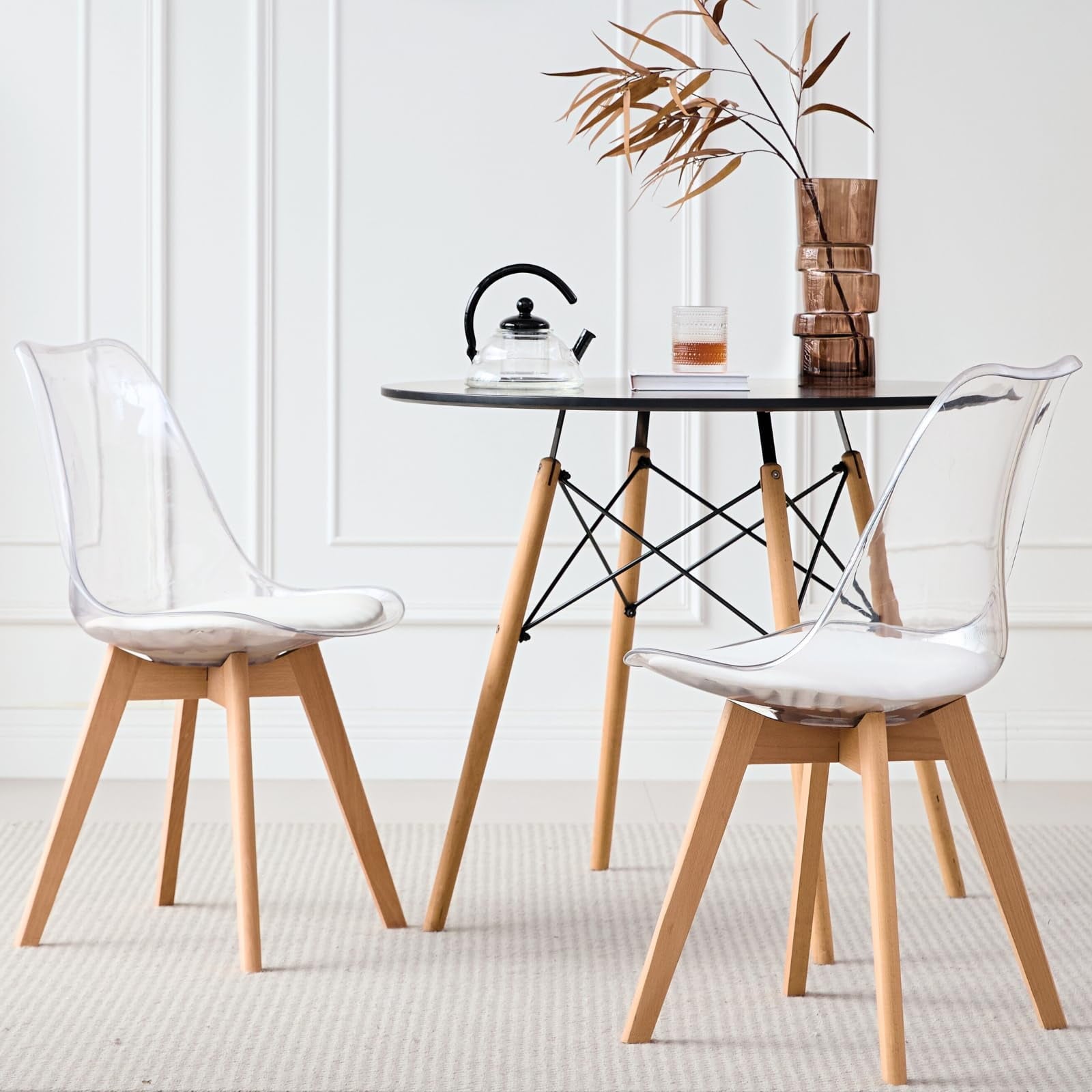 5-Piece 35.5'' Round Dining Table Set for 4, Kitchen Table Chair Set of 4, Mid-Century Modern Dinette Dining Room Table Set Dinner Table for 4 W/Solid Wood Legs, White