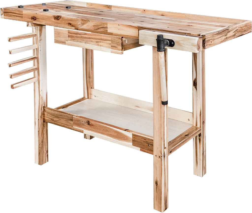 Olympia Tools 48-inch Wood Workbench - 330 lbs Weight Capacity Wooden Workbench for Garage, Workshop and Home - Acacia Woodworking Bench