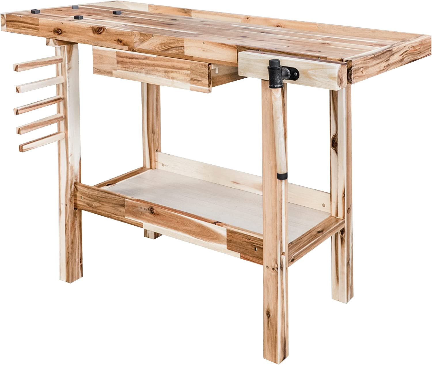Olympia Tools 48-inch Wood Workbench - 330 lbs Weight Capacity Wooden Workbench for Garage, Workshop and Home - Acacia Woodworking Bench