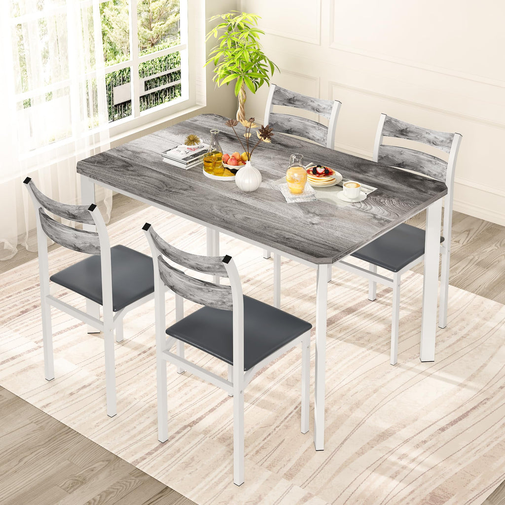 Lamerge 4 Person Dining Table Set, Wooden Dining Table 5 Piece Set with 4 Oak Metal Frame Chairs, Space Saving, Suitable for Apartments, Small Spaces, Kitchens, Breakfast Corners, Espresso Wood C