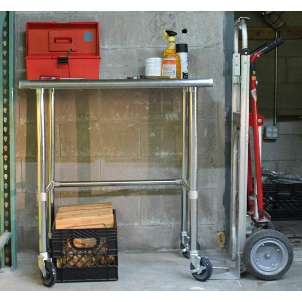 AmGood 36 Long x 30 Deep Stainless-Steel Work Table with Open Base and Wheels, Mobile Metal Table