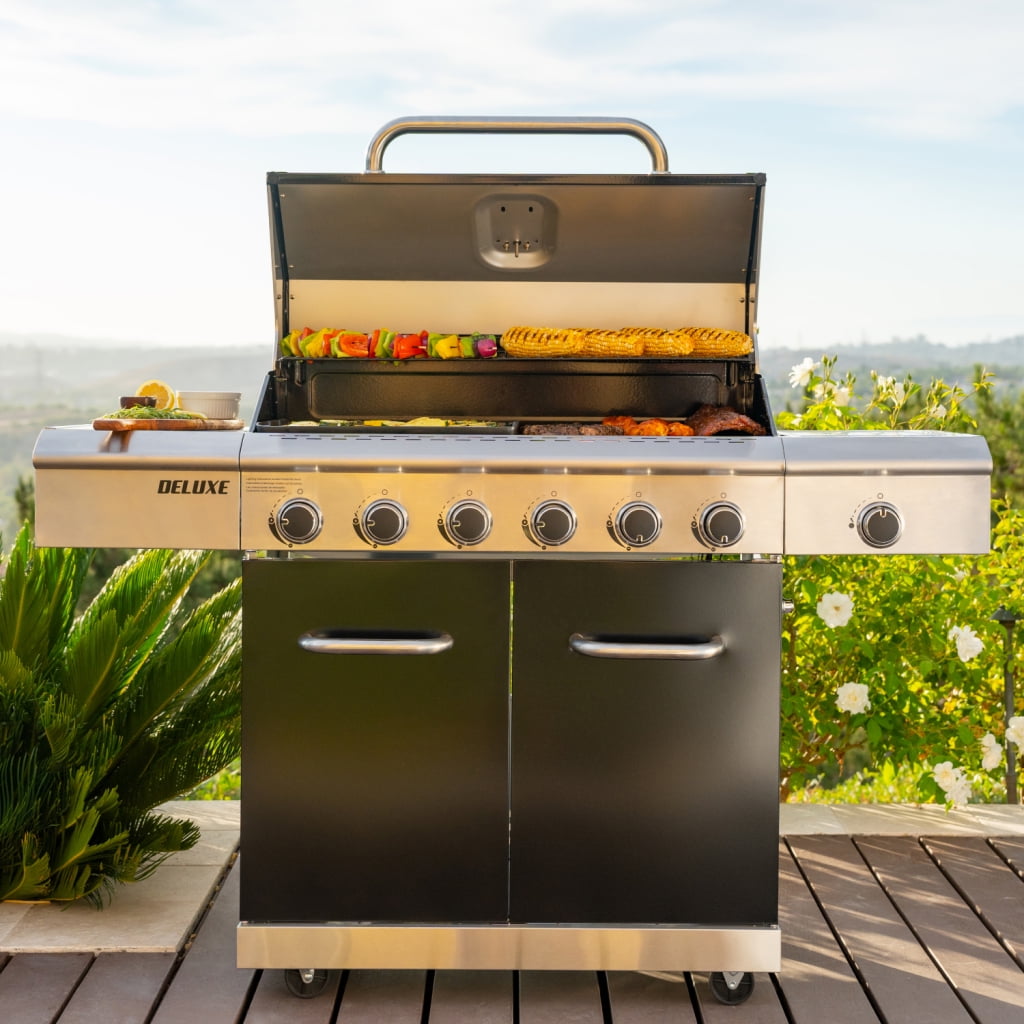 Nexgrill 4-Burner Dual Fuel Gas Grill with Side Burner and Griddle Insert, 627 SQ In Total Cooking Space, 59,000 BTUs Output, BBQ Grill Perfect for Outdoor Gatherings - 720-0958HE