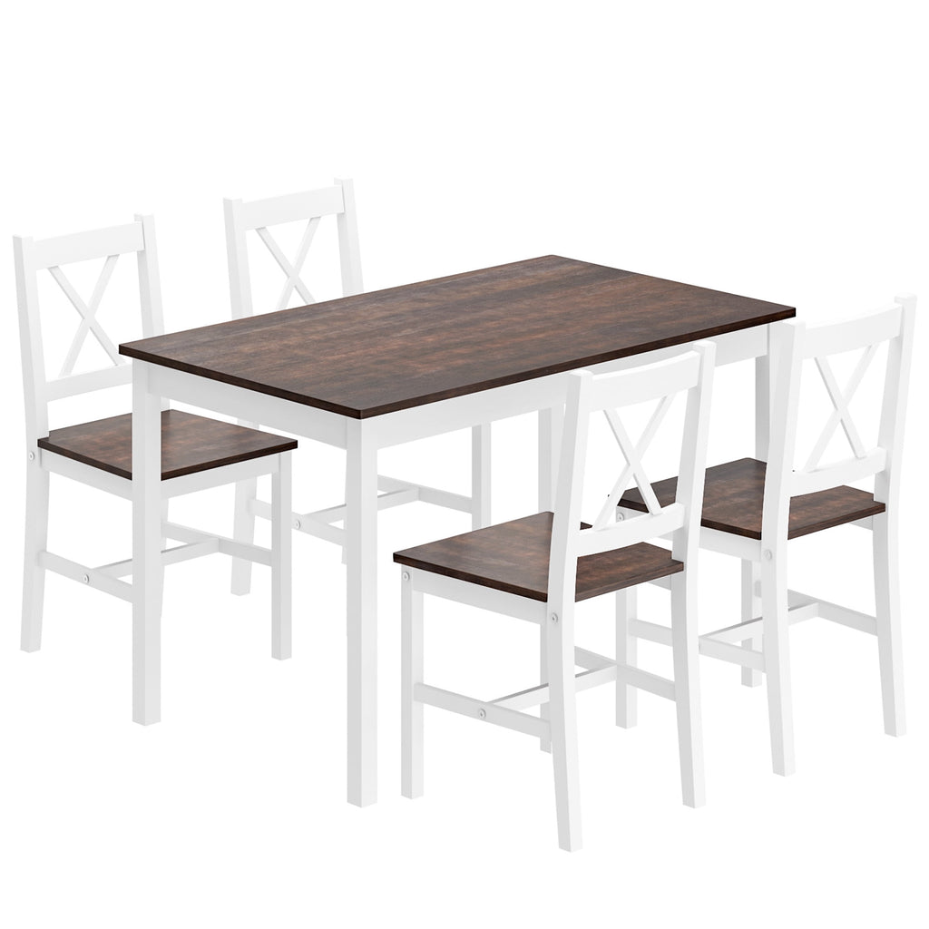 Soges 4-Person Dining Table Set 5 Pieces, Wood Kitchen Table Set with 4 Chairs for Kitchen Dining Room Restaurant, White&Oak