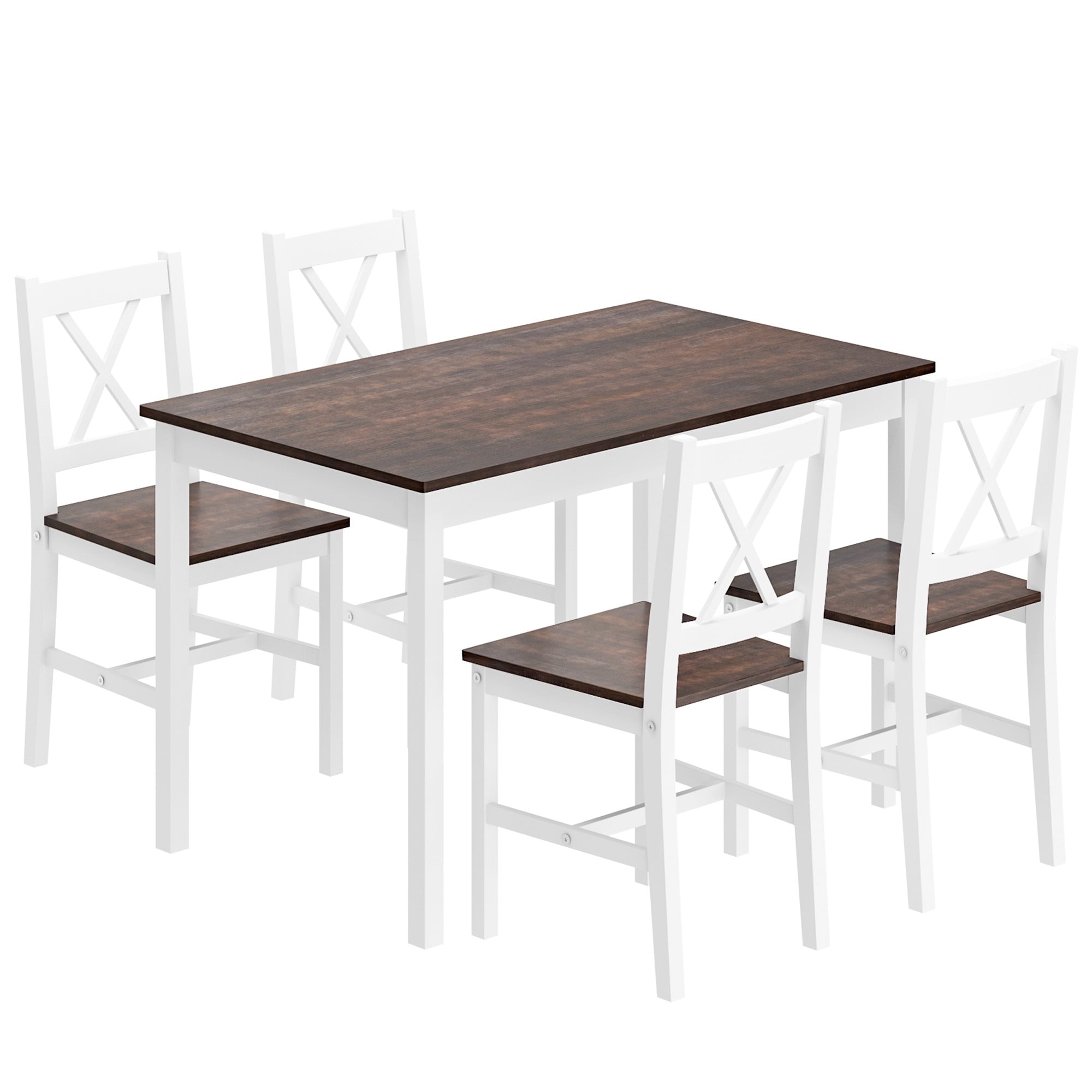 Soges 4-Person Dining Table Set 5 Pieces, Wood Kitchen Table Set with 4 Chairs for Kitchen Dining Room Restaurant, White&Oak