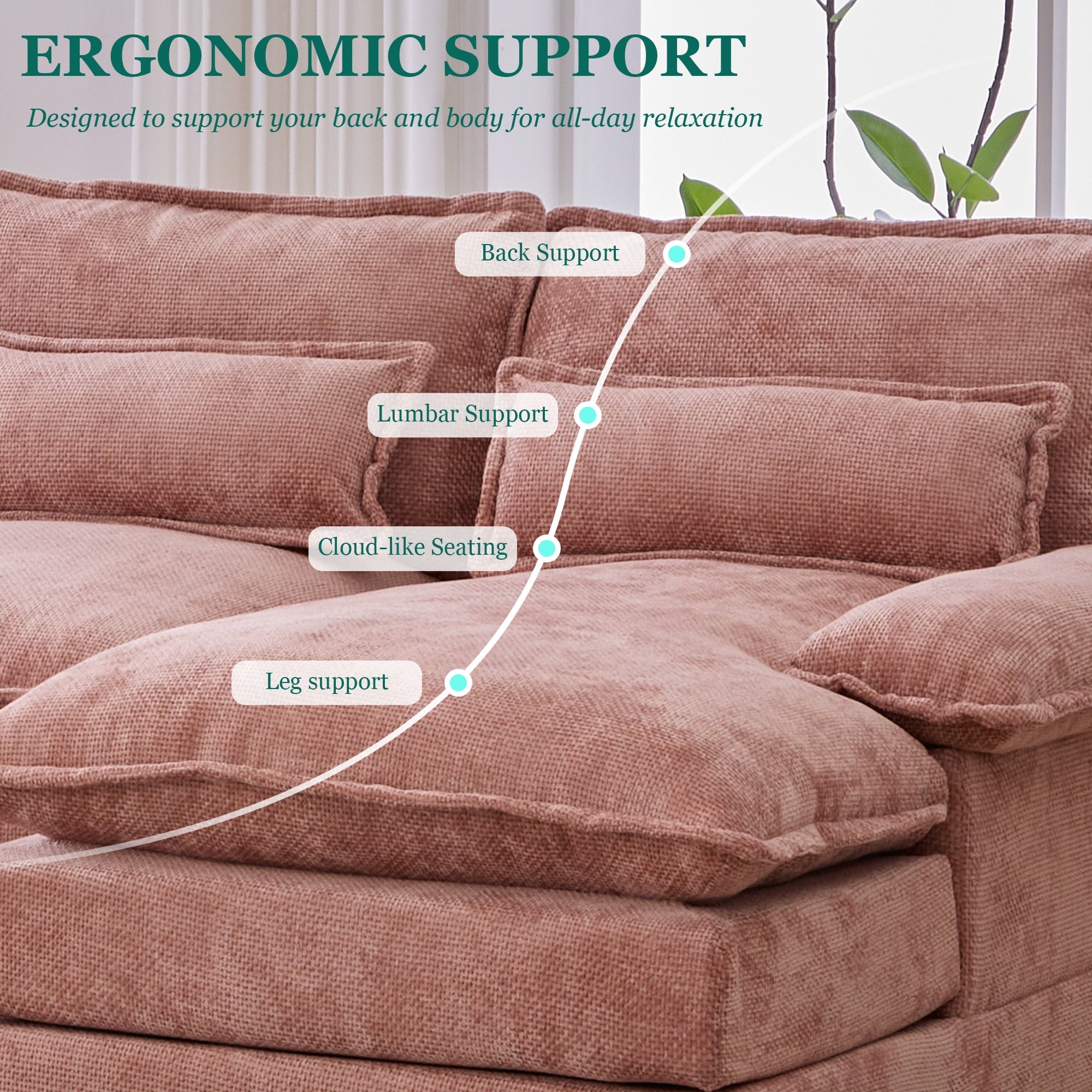 Villeston 126.77 U-Shaped Cloud Sofa With Chaise Lounge, Chenille Sofa With Wireless Charging, Bluetooth Speaker, Two Cup Holders, Storage Drawer, Suitable For Living Room,Gray