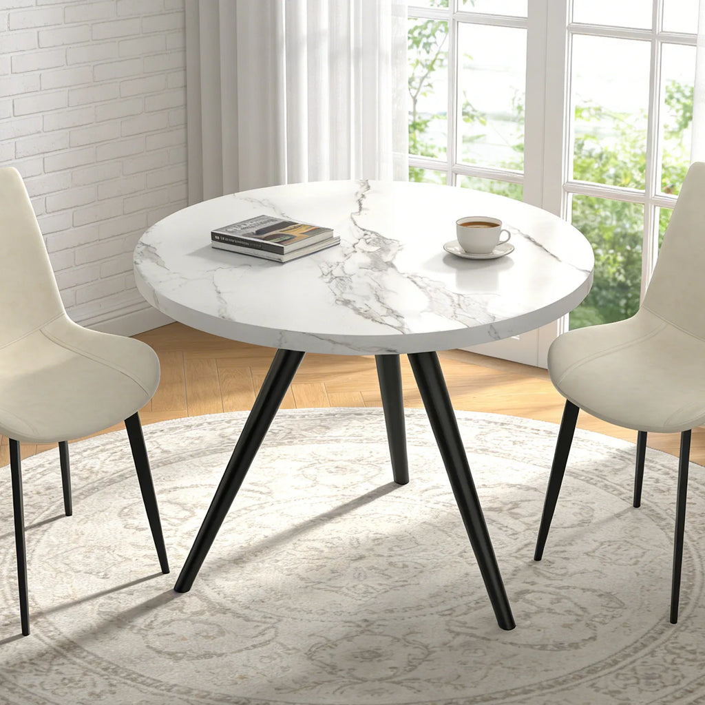 34.8 Round Dining Table for 4 People, Modern Circle Kitchen Table with Metal Legs for Kitchen, Dining Room, Apartment,Gray