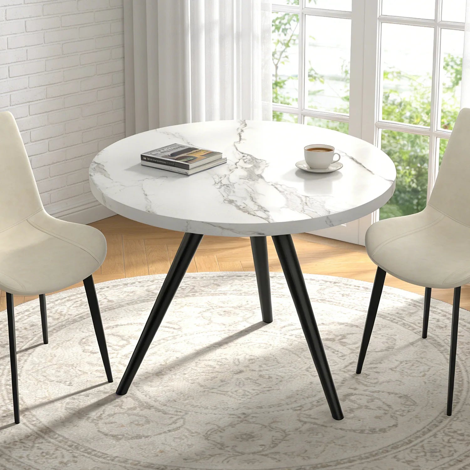 34.8 Round Dining Table for 4 People, Modern Circle Kitchen Table with Metal Legs for Kitchen, Dining Room, Apartment,Gray